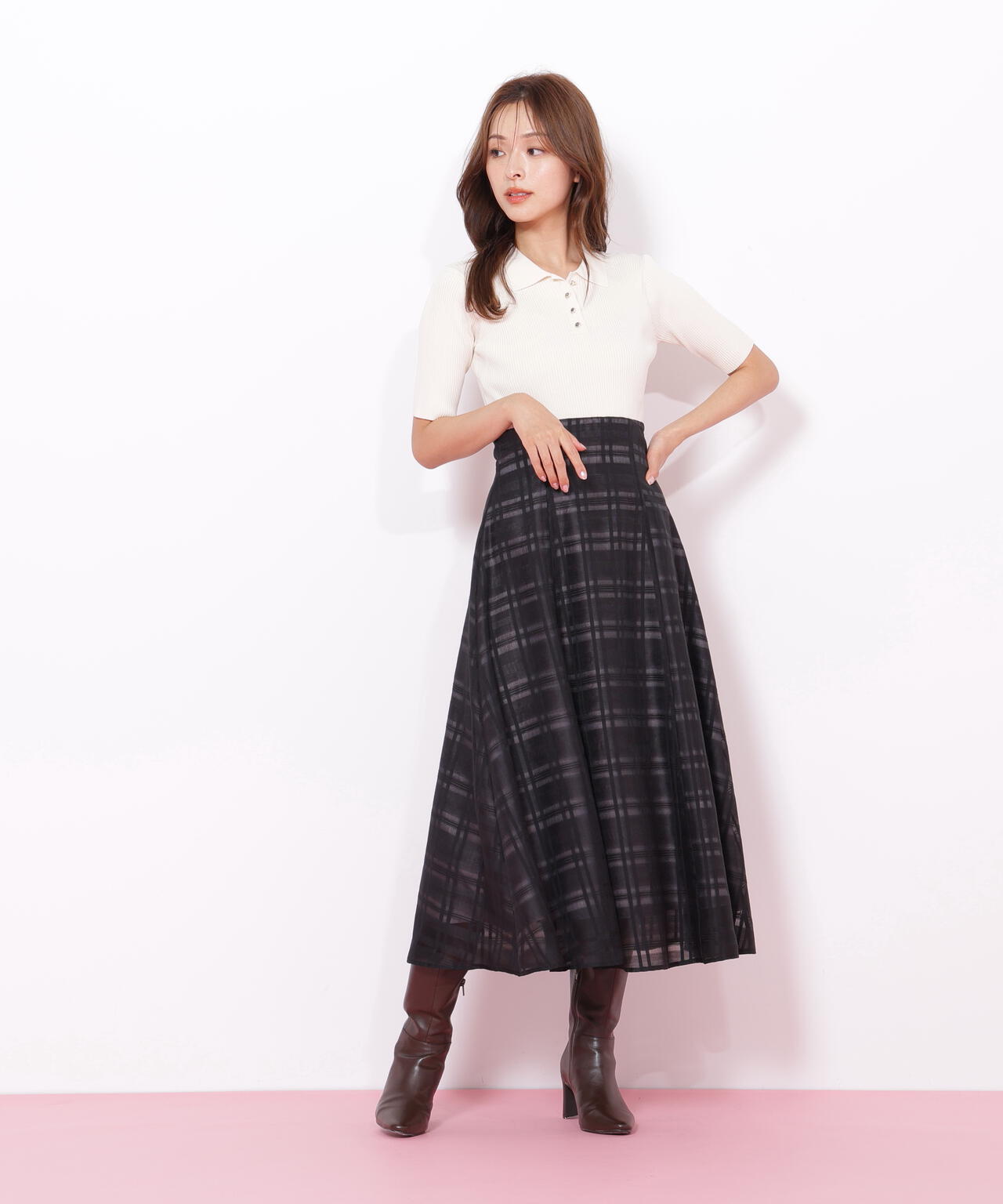 ポロ衿ドッキングワンピース