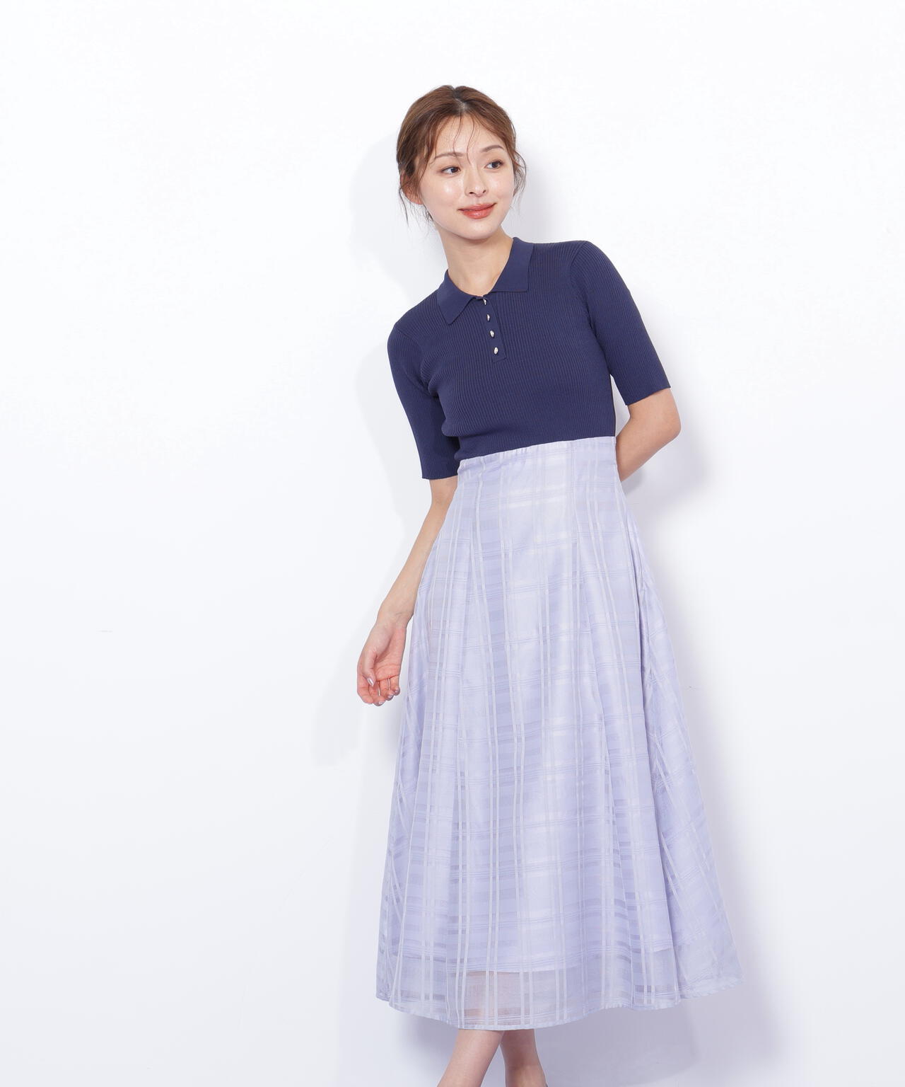 ポロ衿ドッキングワンピース