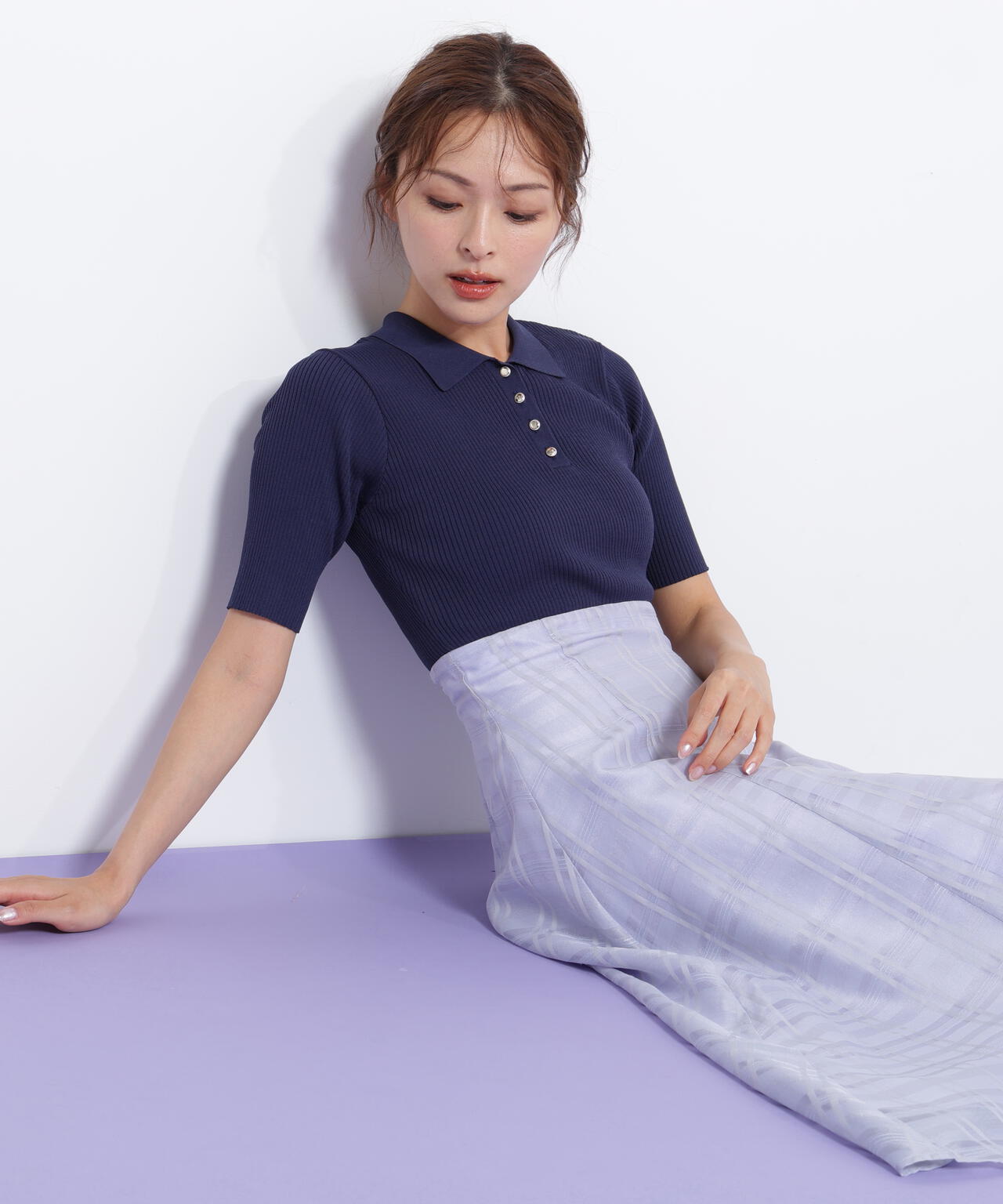 ポロ衿ドッキングワンピース