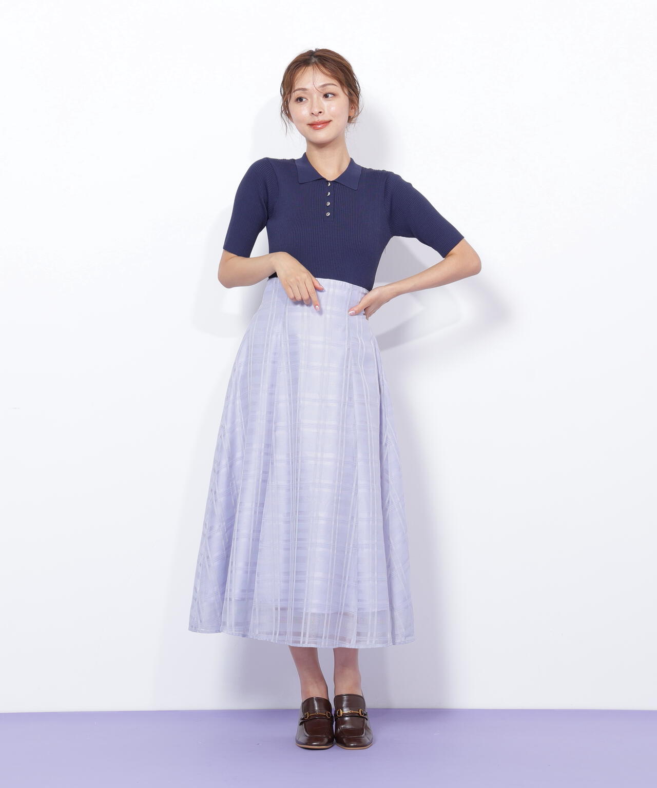 ポロ衿ドッキングワンピース