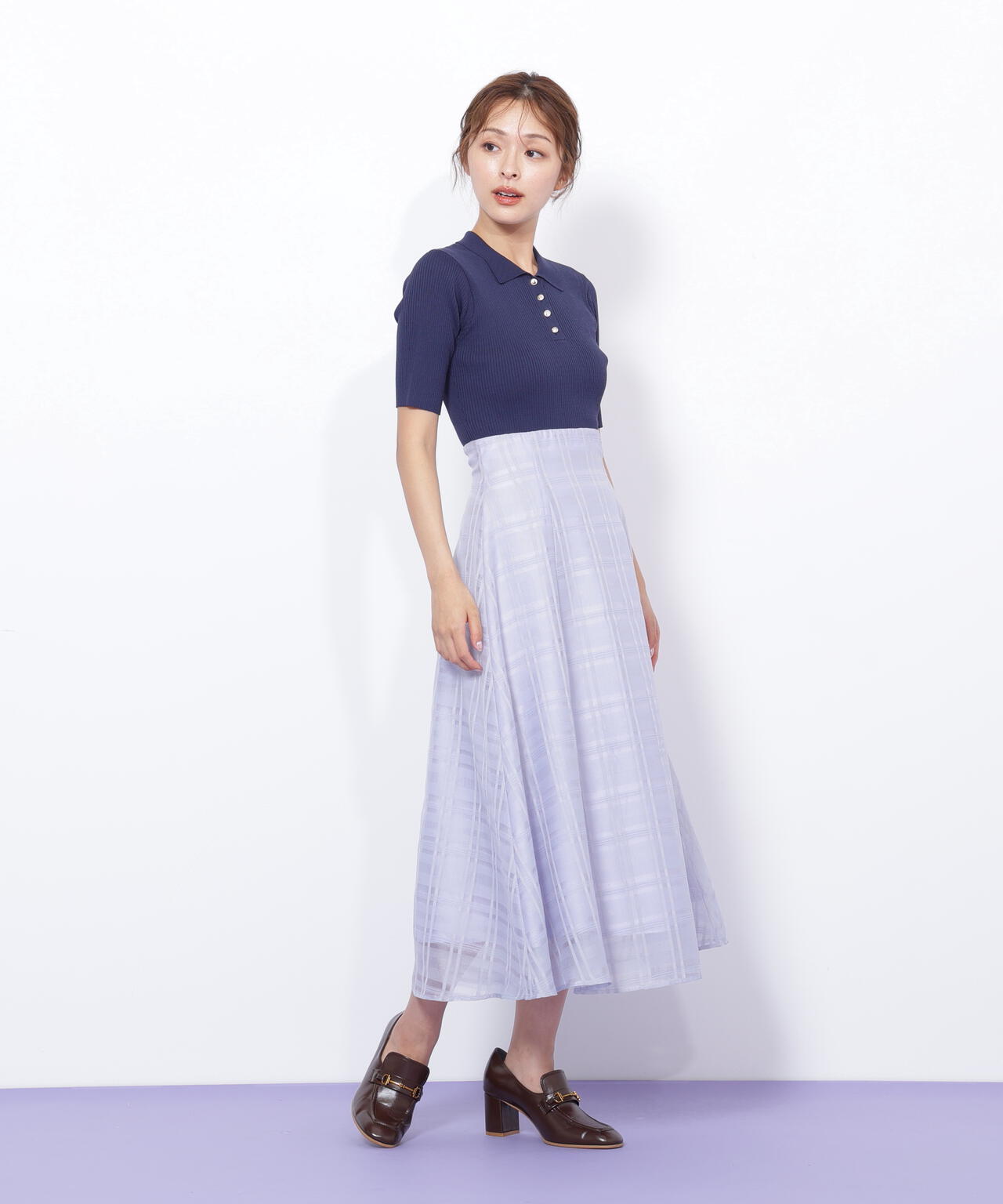 ポロ衿ドッキングワンピース