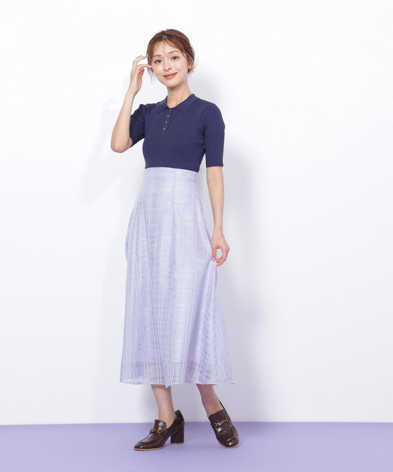 ポロ衿ドッキングワンピース