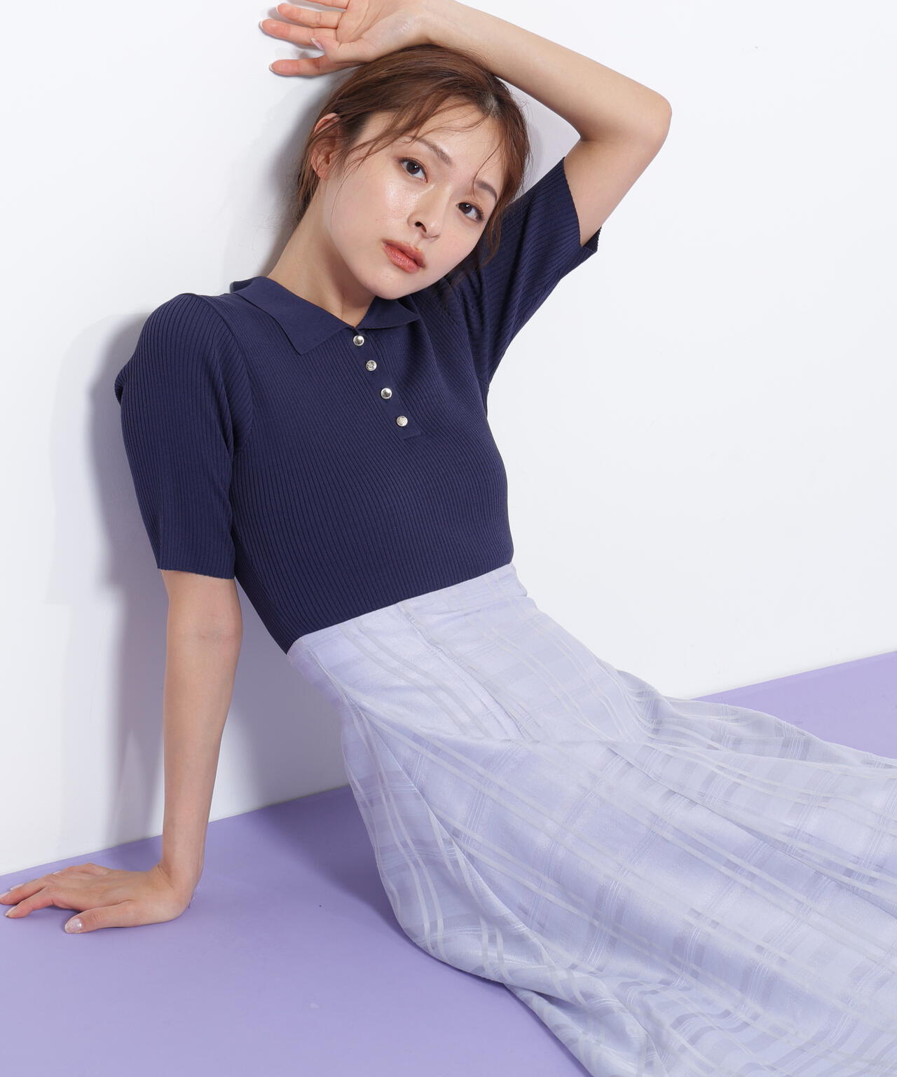 ポロ衿ドッキングワンピース