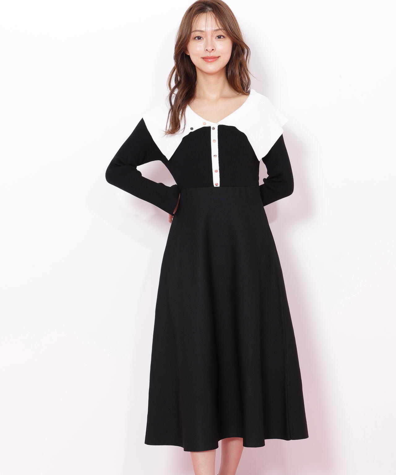 ビッグカラーニットワンピース