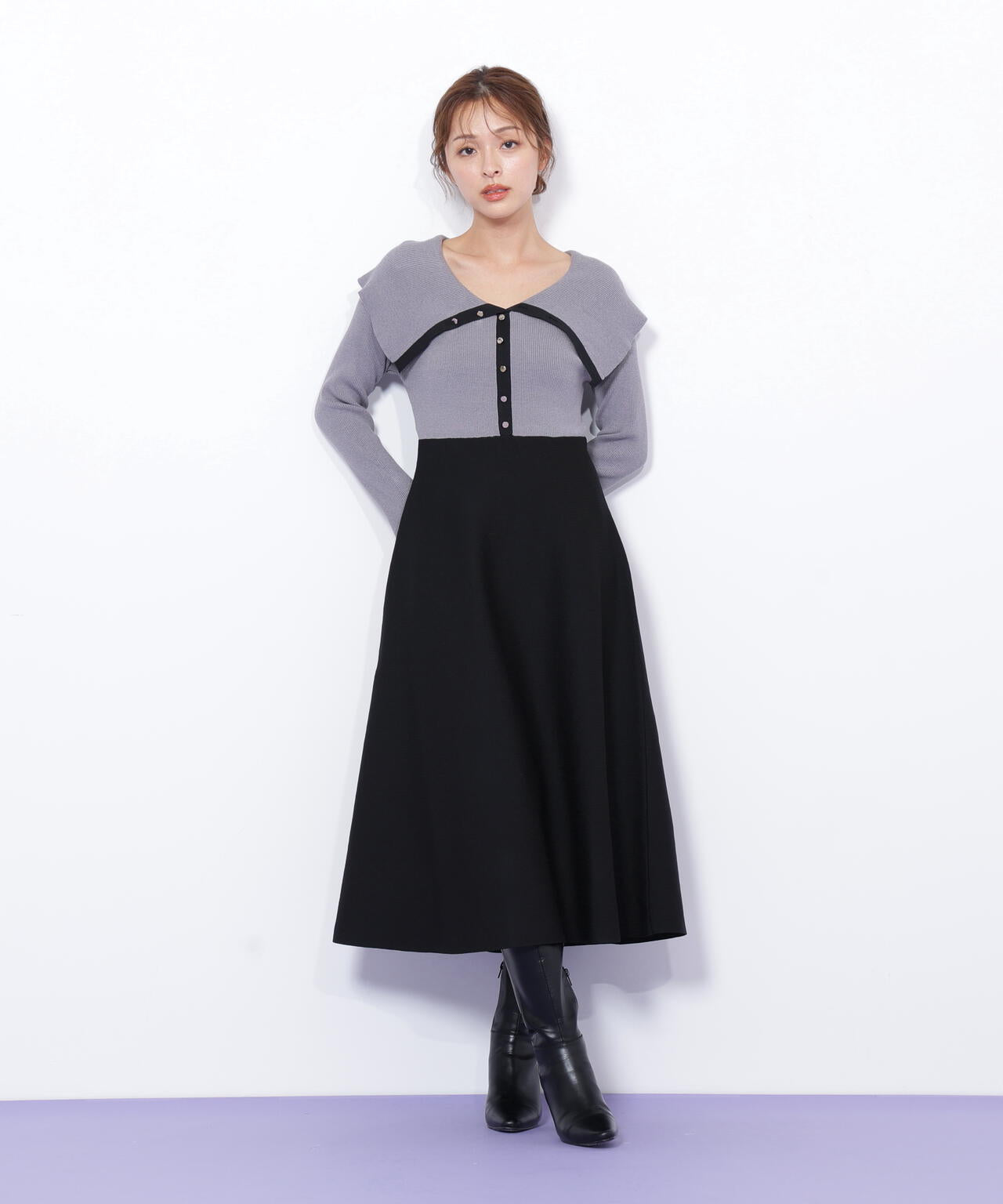 ビッグカラーニットワンピース