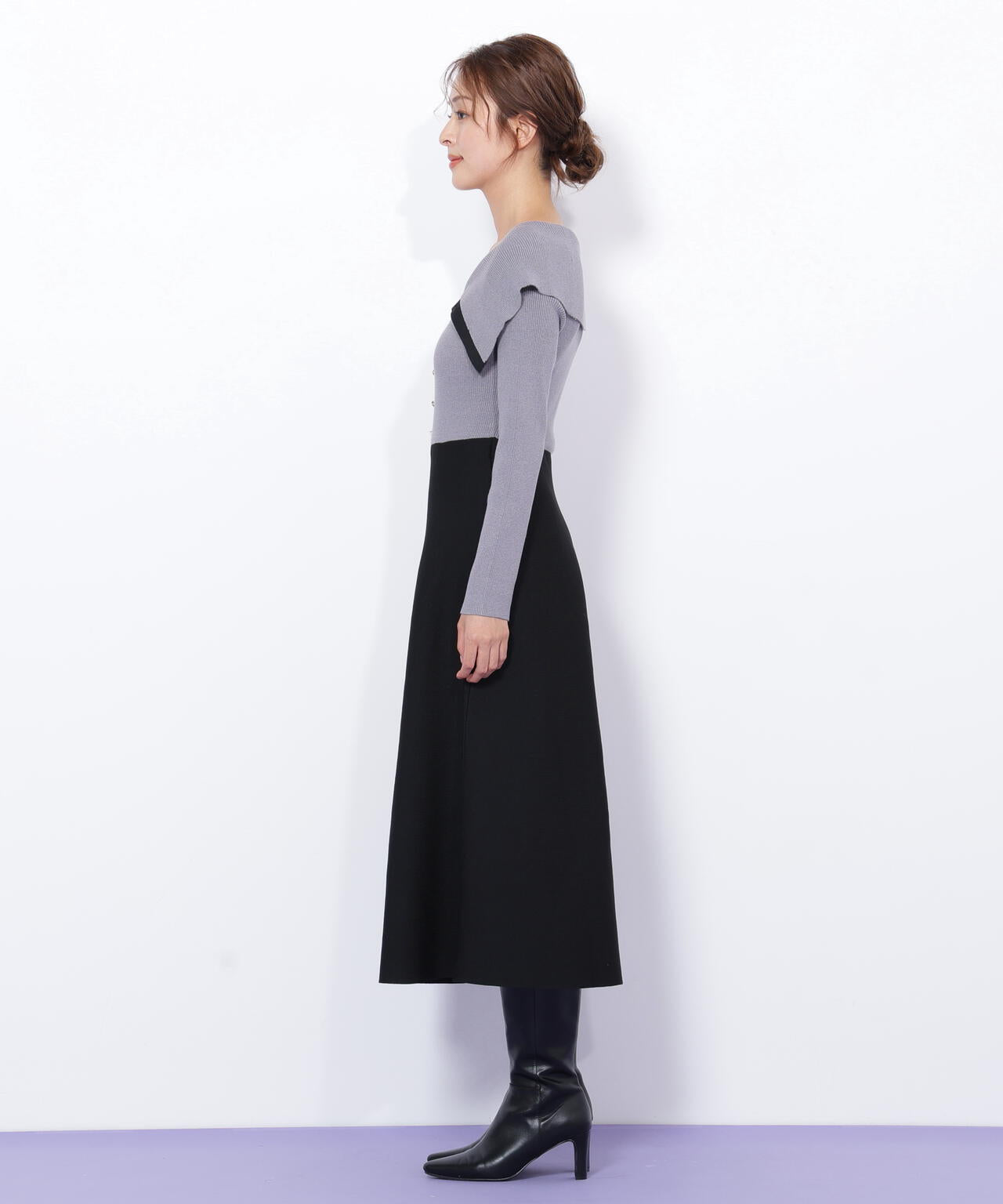 ビッグカラーニットワンピース