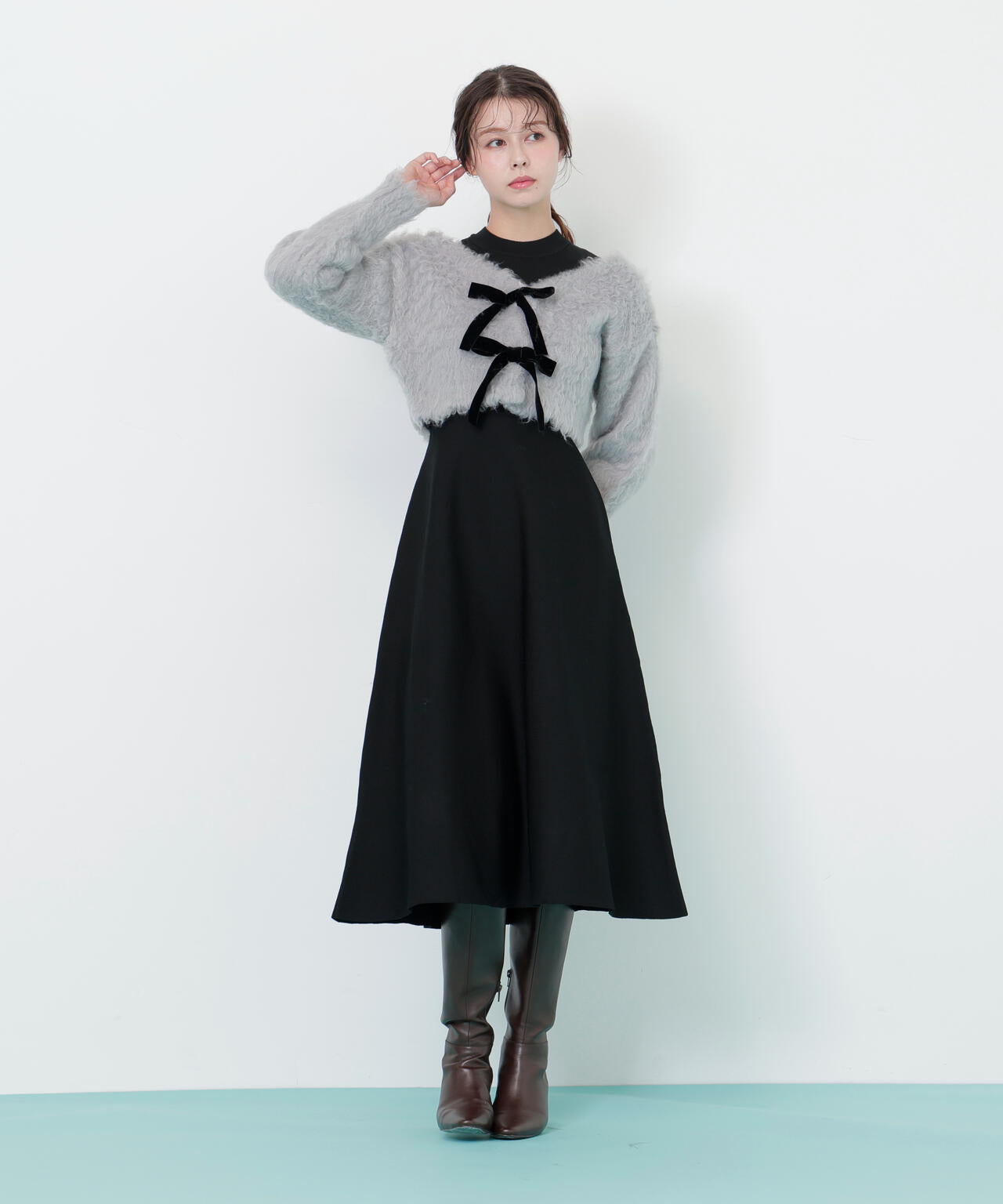 起毛カーデニットワンピースセット