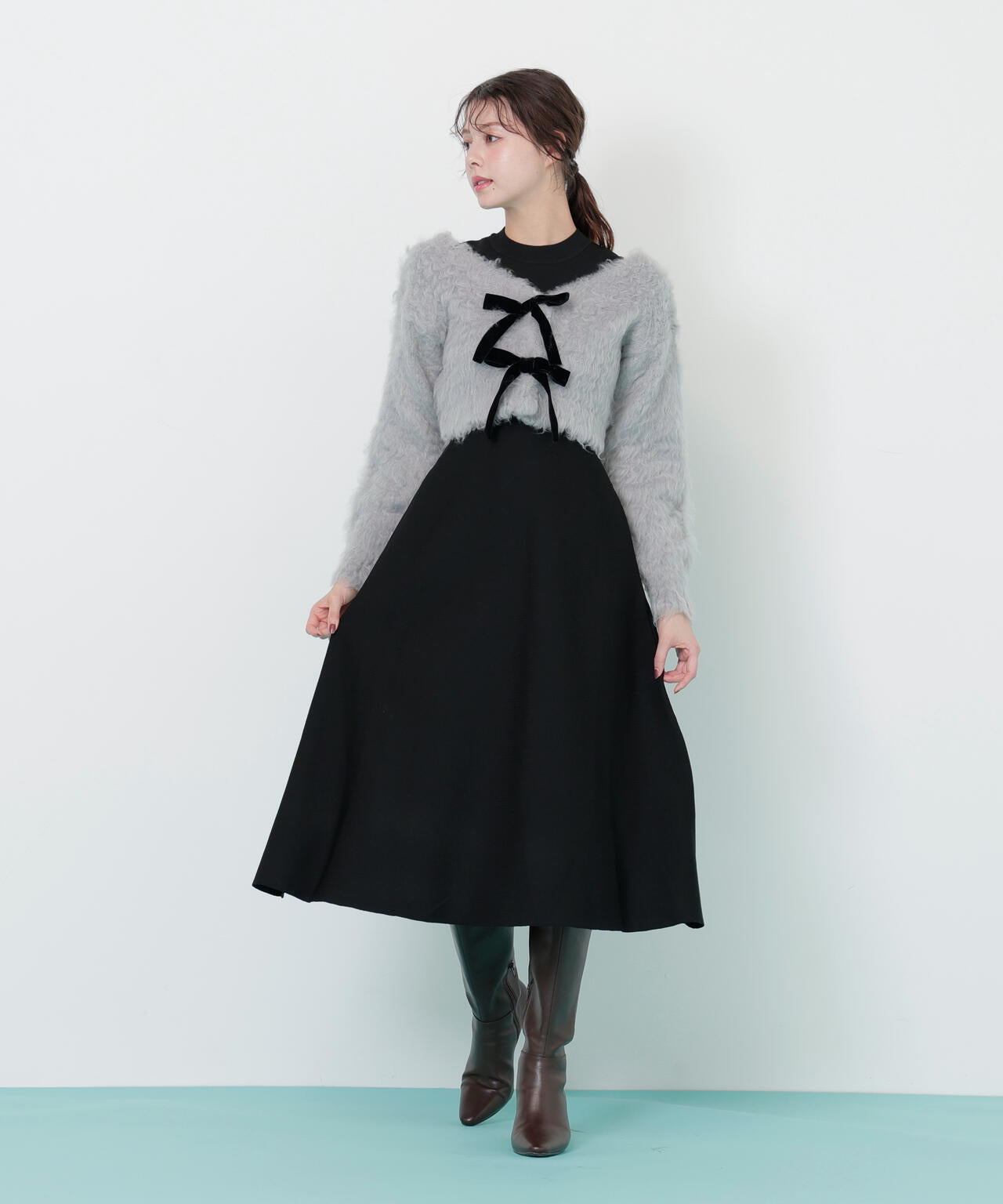 起毛カーデニットワンピースセット