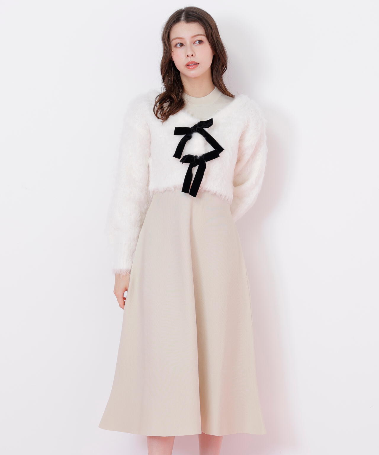 ジルスチュアート ニットワンピース 新品 ミックスツイード切替ニット