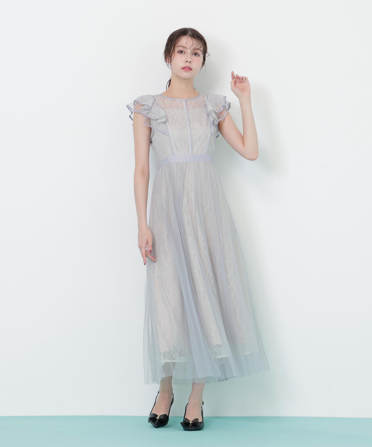 配色パイピングレースワンピース