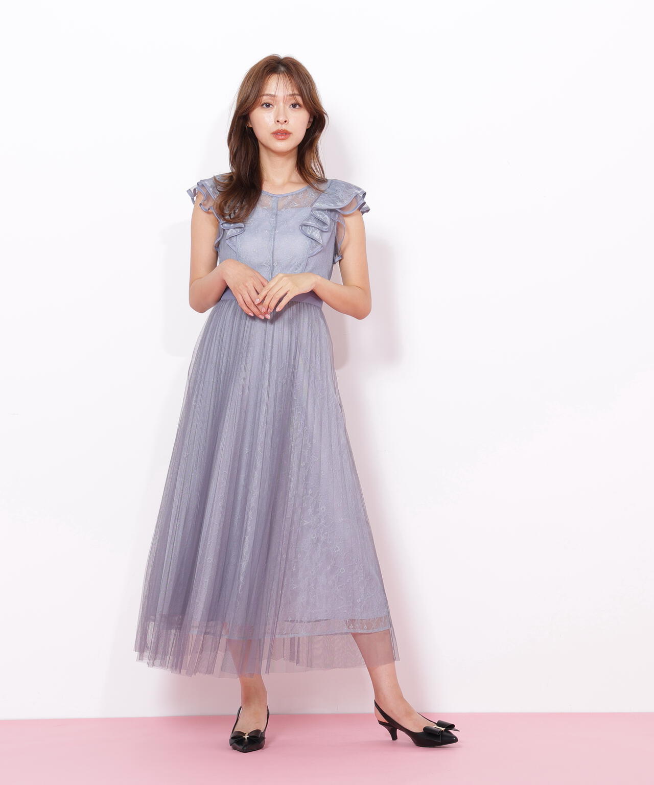 現行　極美品　JILLSTUART 　2024　ロングワンピース　レース　花柄 ジルバイジルスチュアート JILL by JILLSTUART ボウタイレース