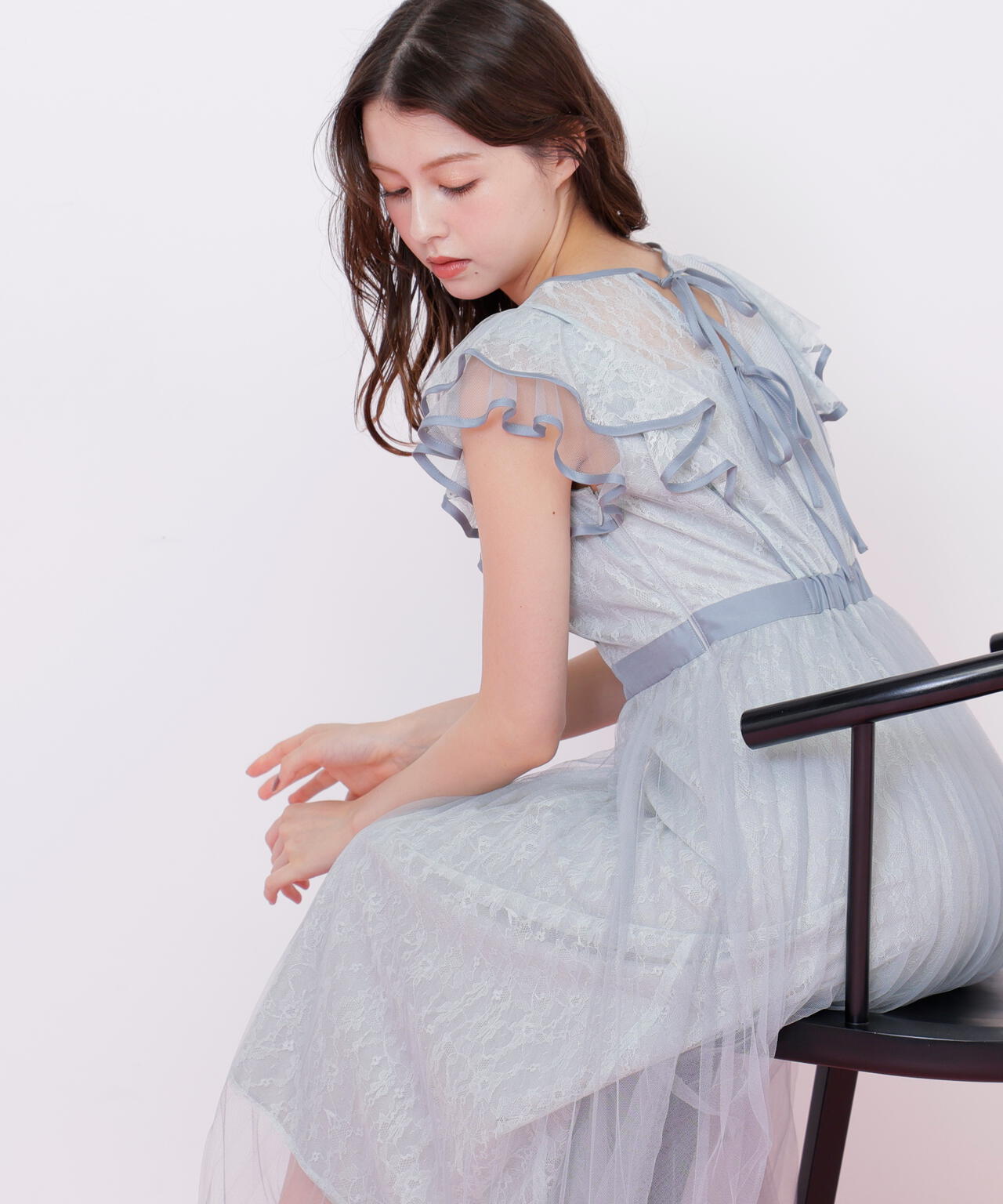 配色パイピングレースワンピース