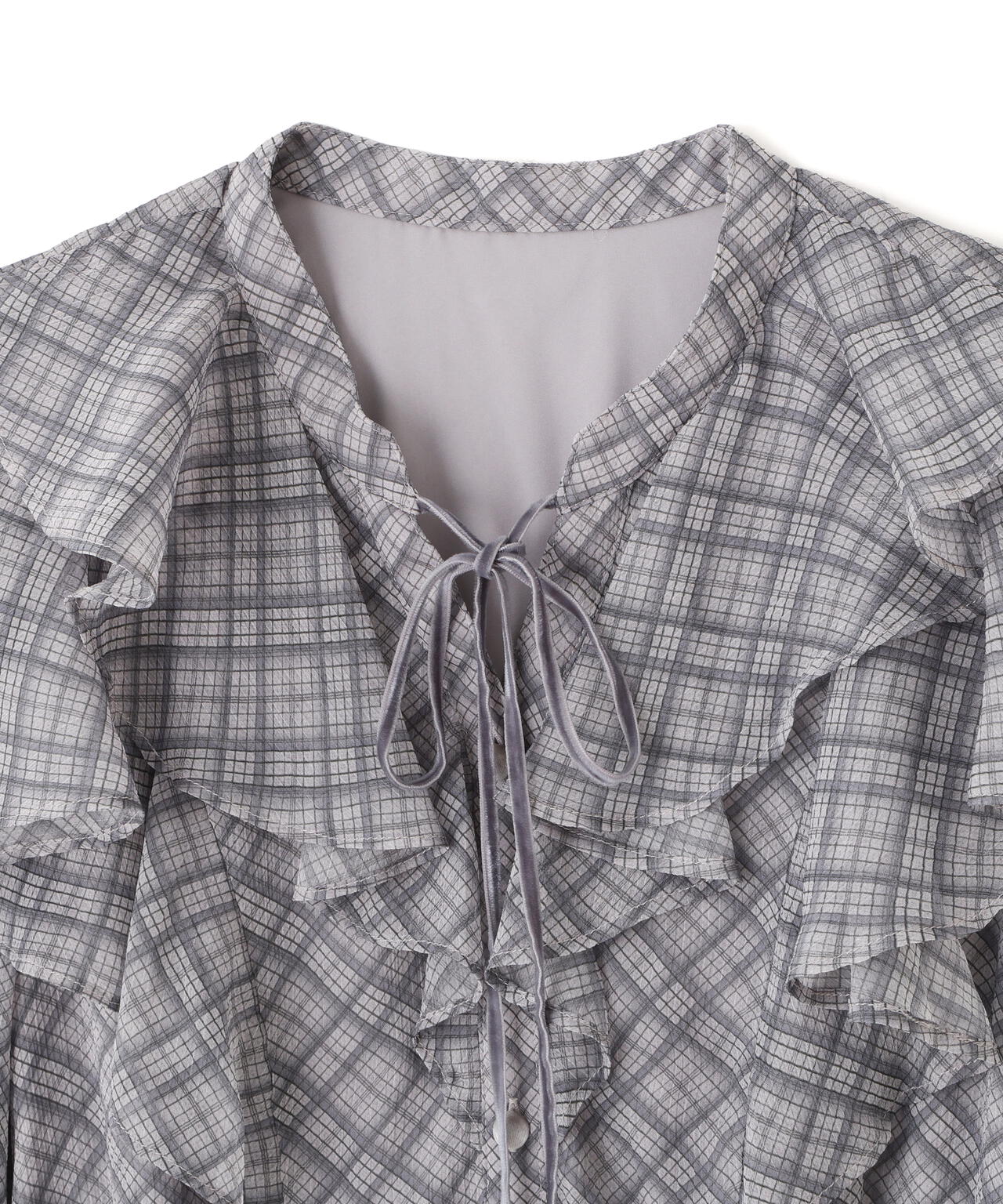 ベロア配色チェックラッフルワンピース