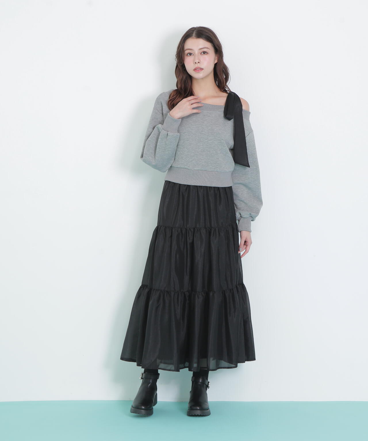 25SSジルスチュアート リボンヤーンミニワンピースセットアップ ブルー