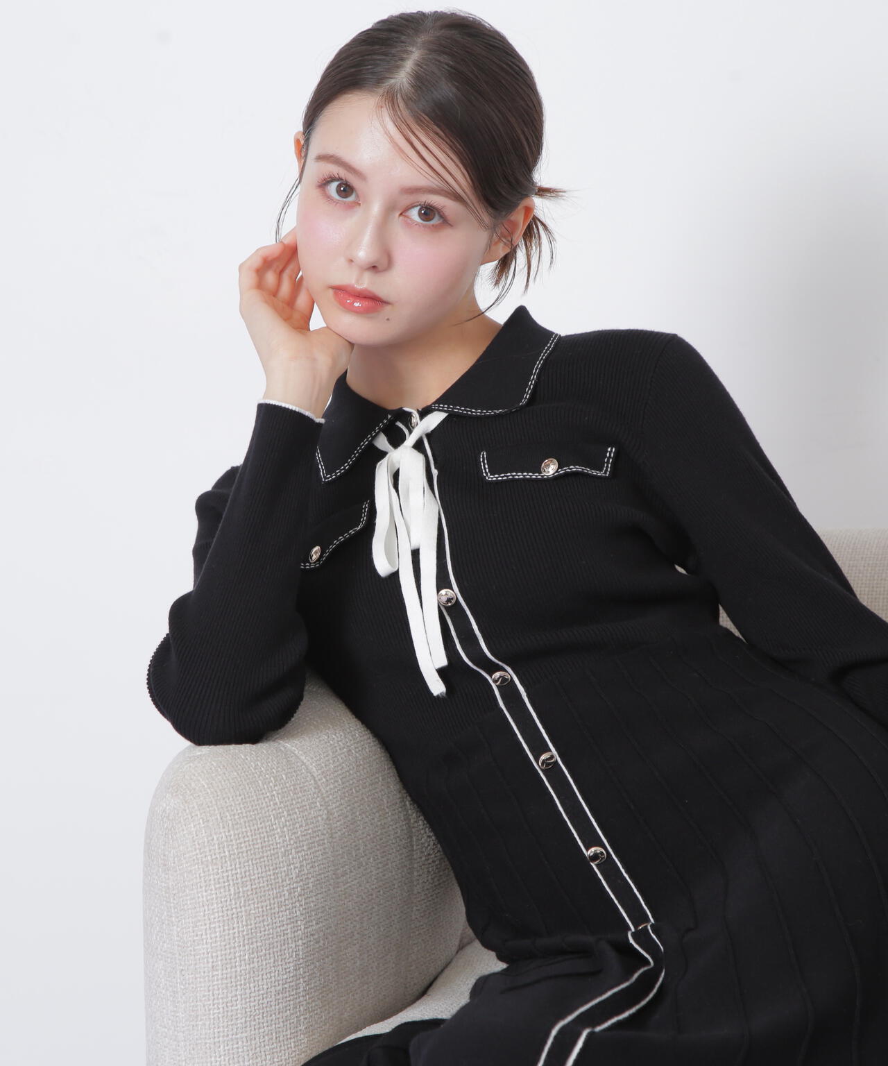 ステッチカラーニットワンピース