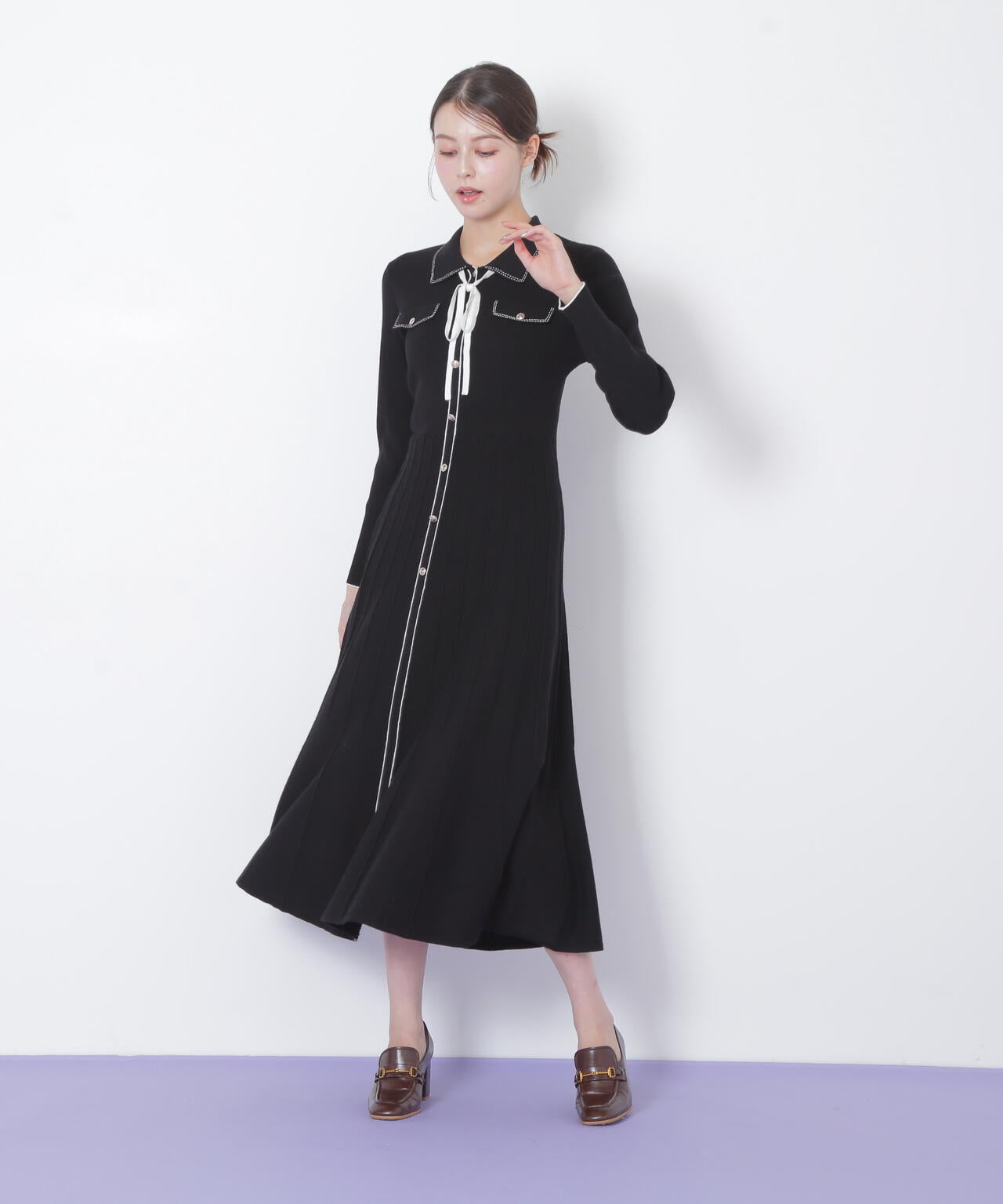 ステッチカラーニットワンピース