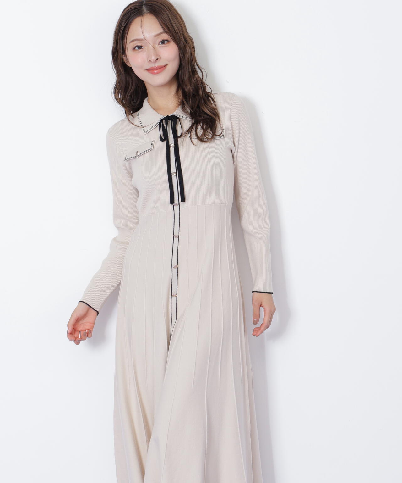 ステッチカラーニットワンピース