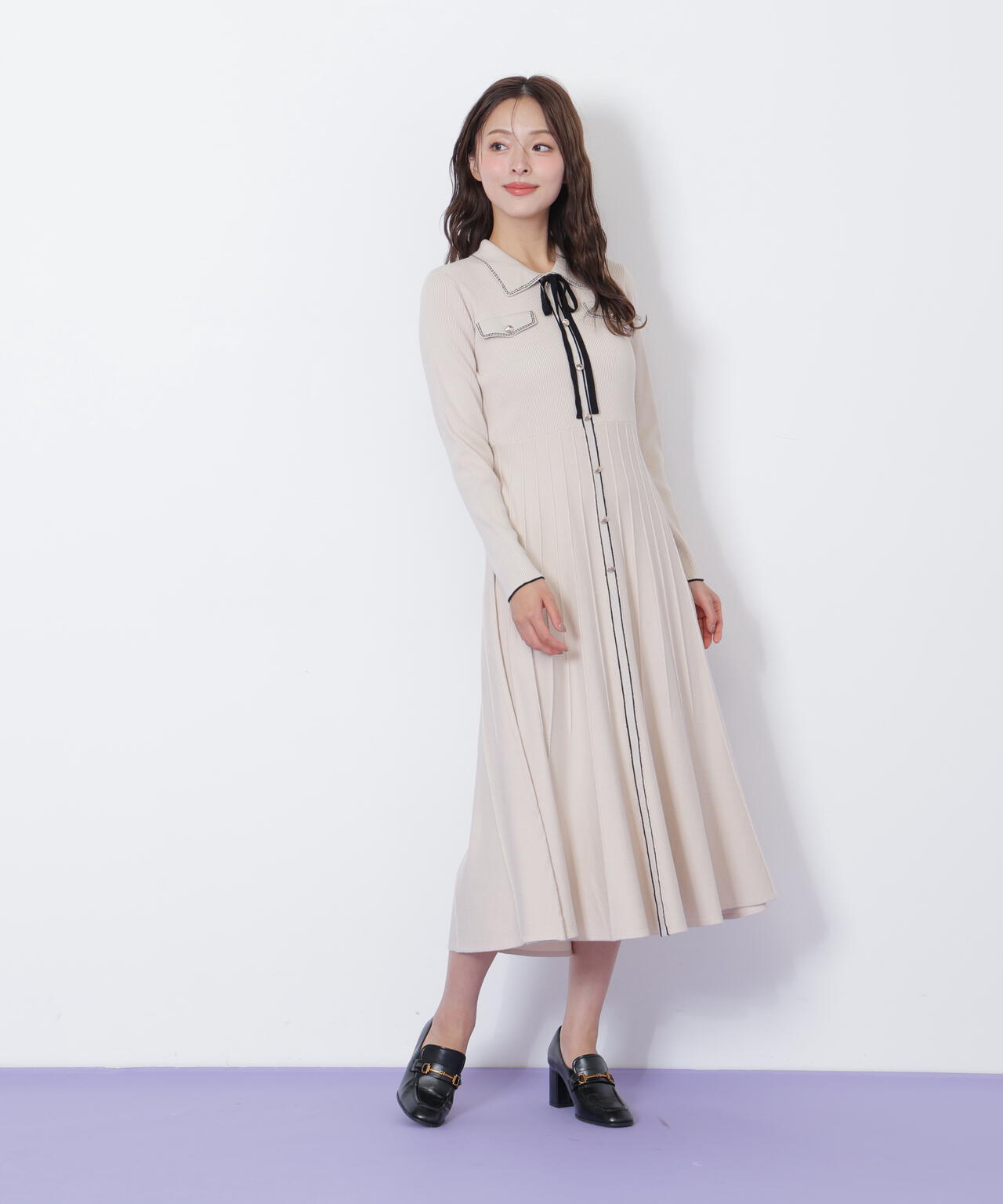 ステッチカラーニットワンピース