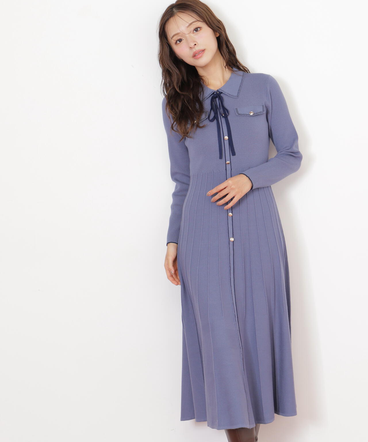 ステッチカラーニットワンピース