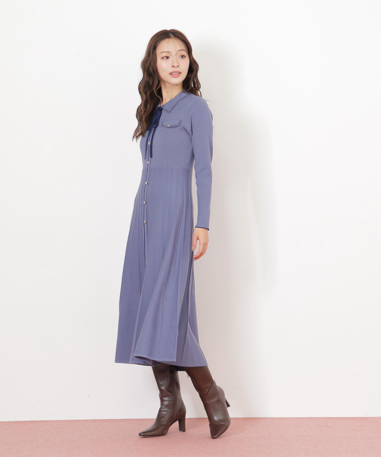 ステッチカラーニットワンピース