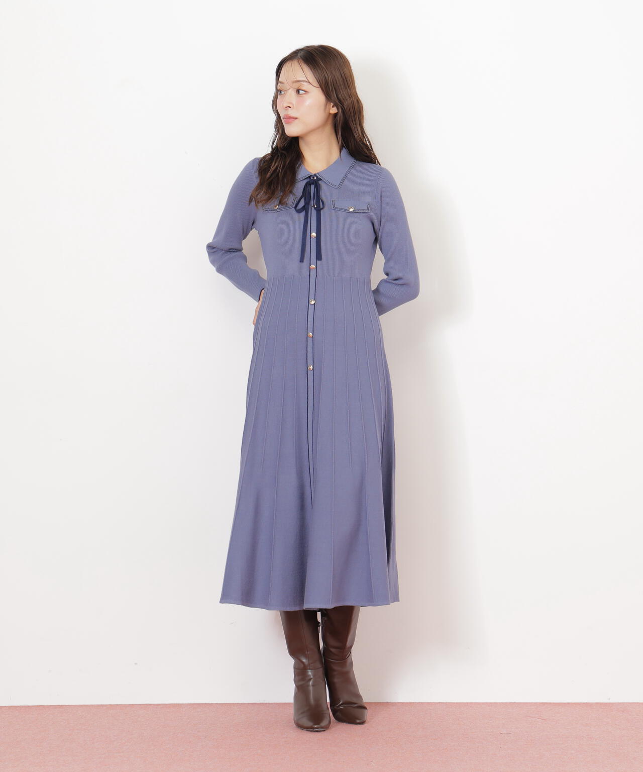 ステッチカラーニットワンピース