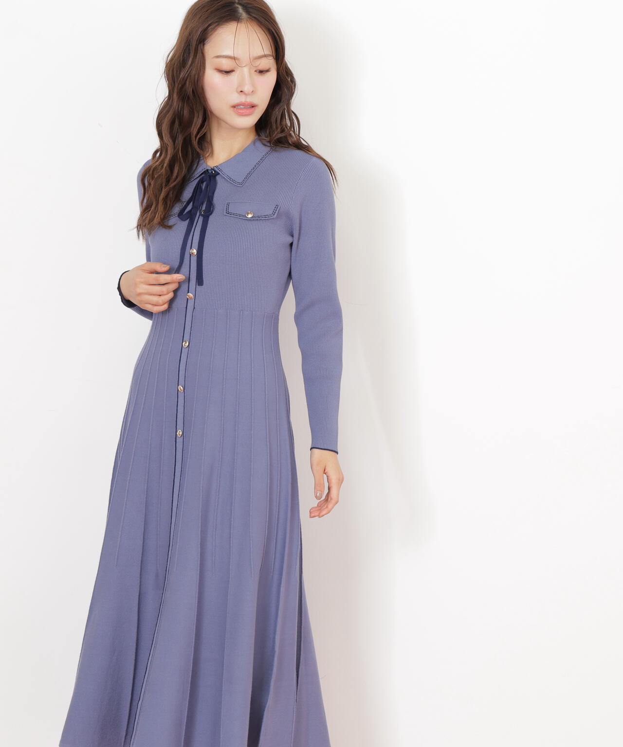 ステッチカラーニットワンピース