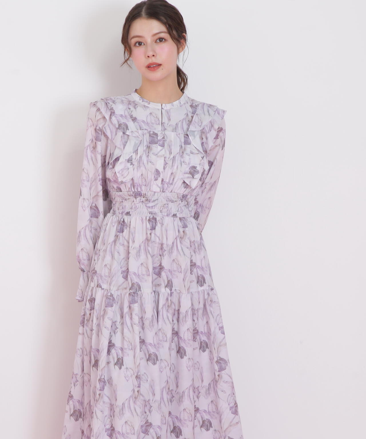 ピンタック花柄ワンピース