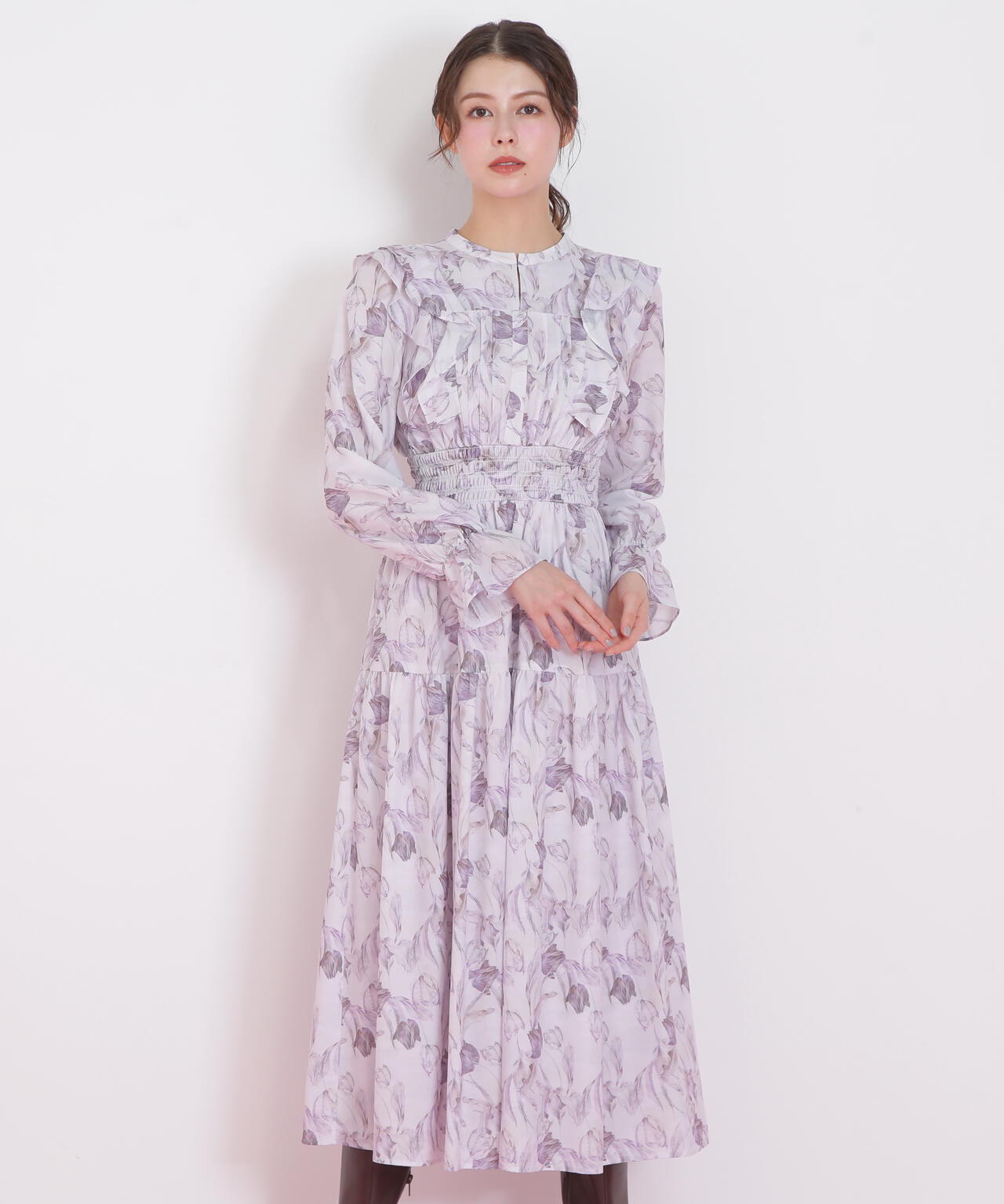 美品！花柄ワンピース 44号 Lace Ladies 花柄ワンピース フラワープリント ワンピース