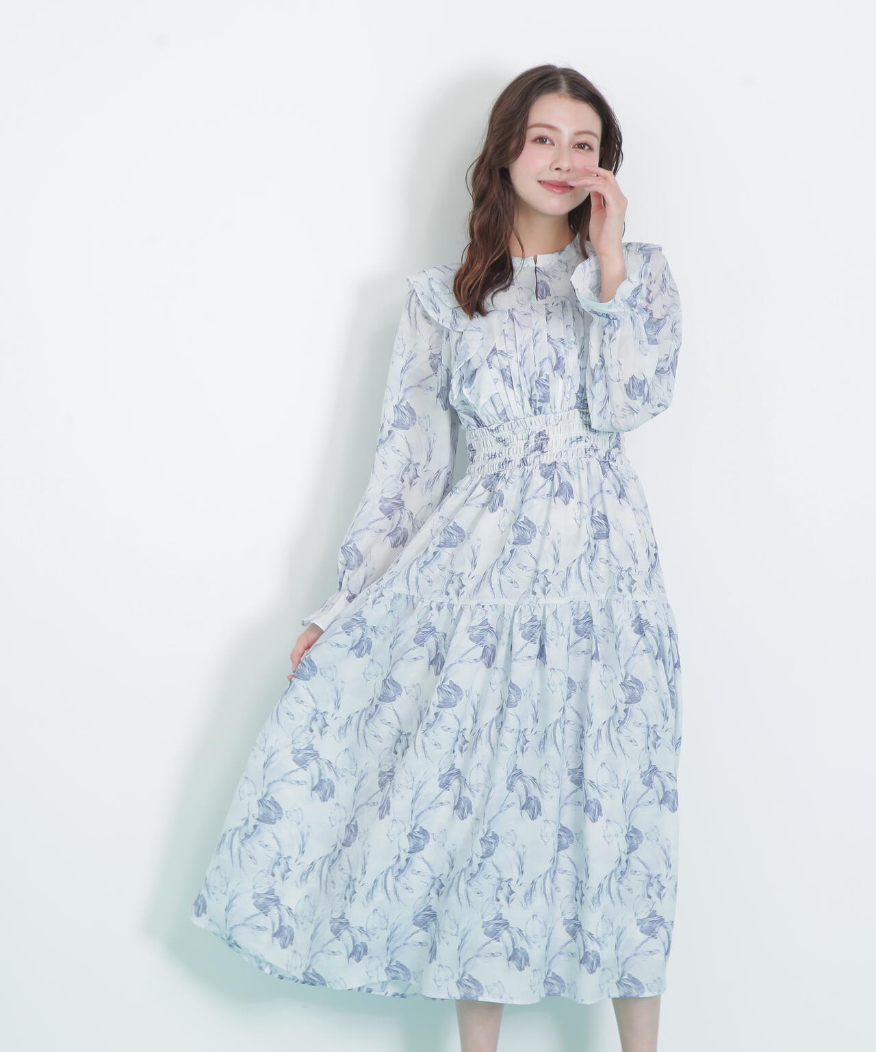 ピンタック花柄ワンピース