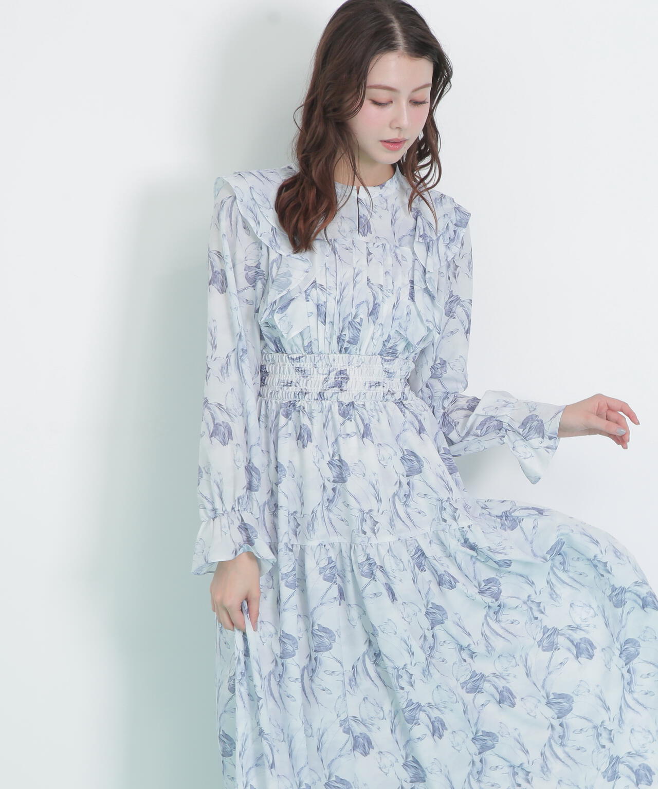 ピンタック花柄ワンピース