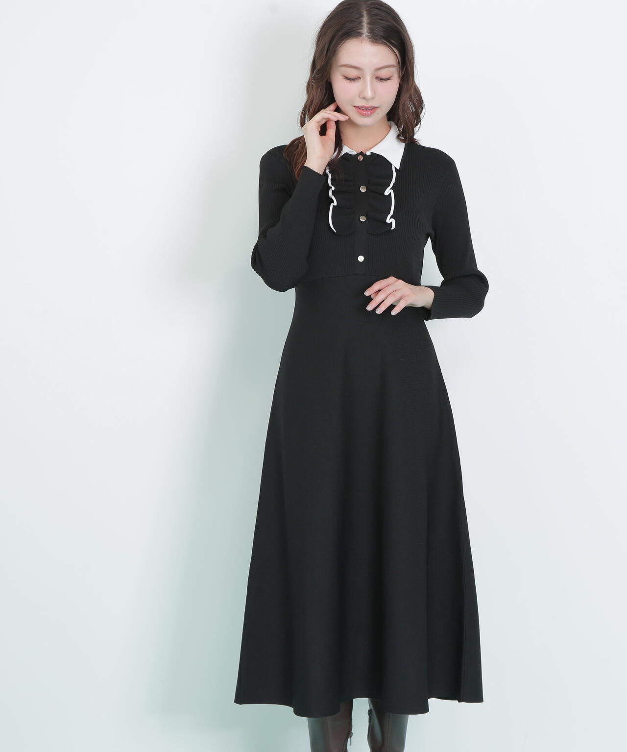 フリル袖 黒 ポロワンピース レースアップ長袖ポロワンピース – WEGO ONLINE STORE