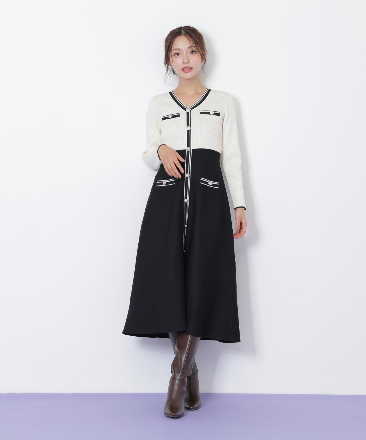 Vネック配色ラインフレアワンピース | JILL by JILL STUART（ジル バイ