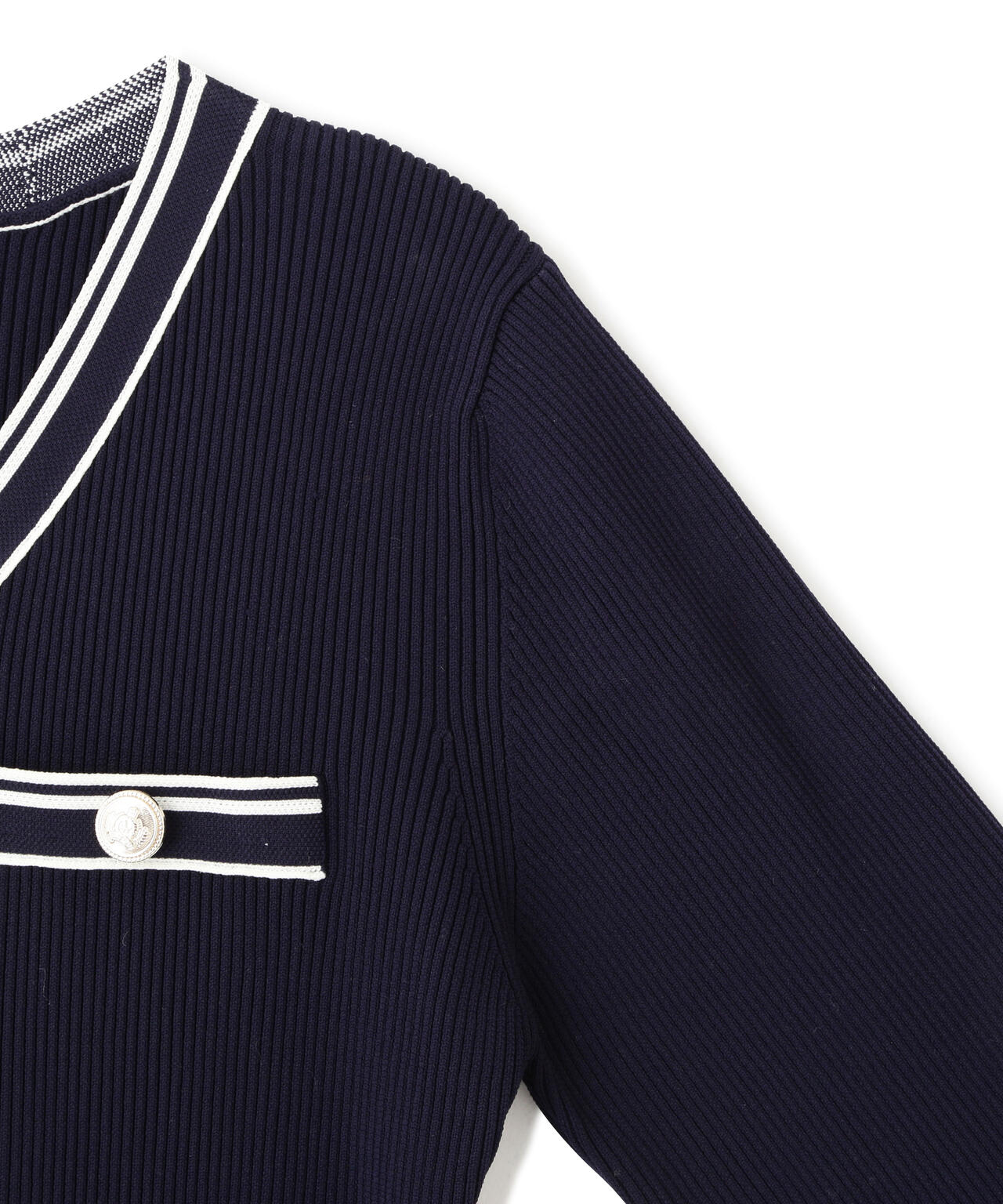 Vネック配色ラインフレアワンピース