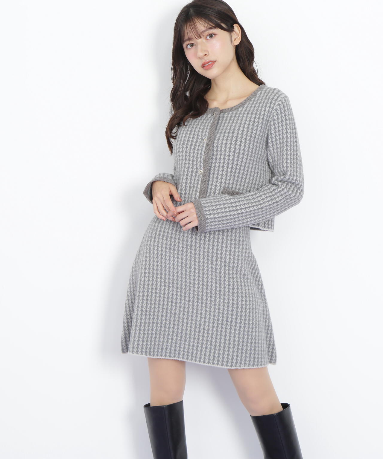 新品☆ANAYI千鳥ジャガードセットアップ/23区、ロペ、セオリー、セルフォード 千鳥ジャガードニットセットアップ | JILL by JILL STUART（ジル バイ