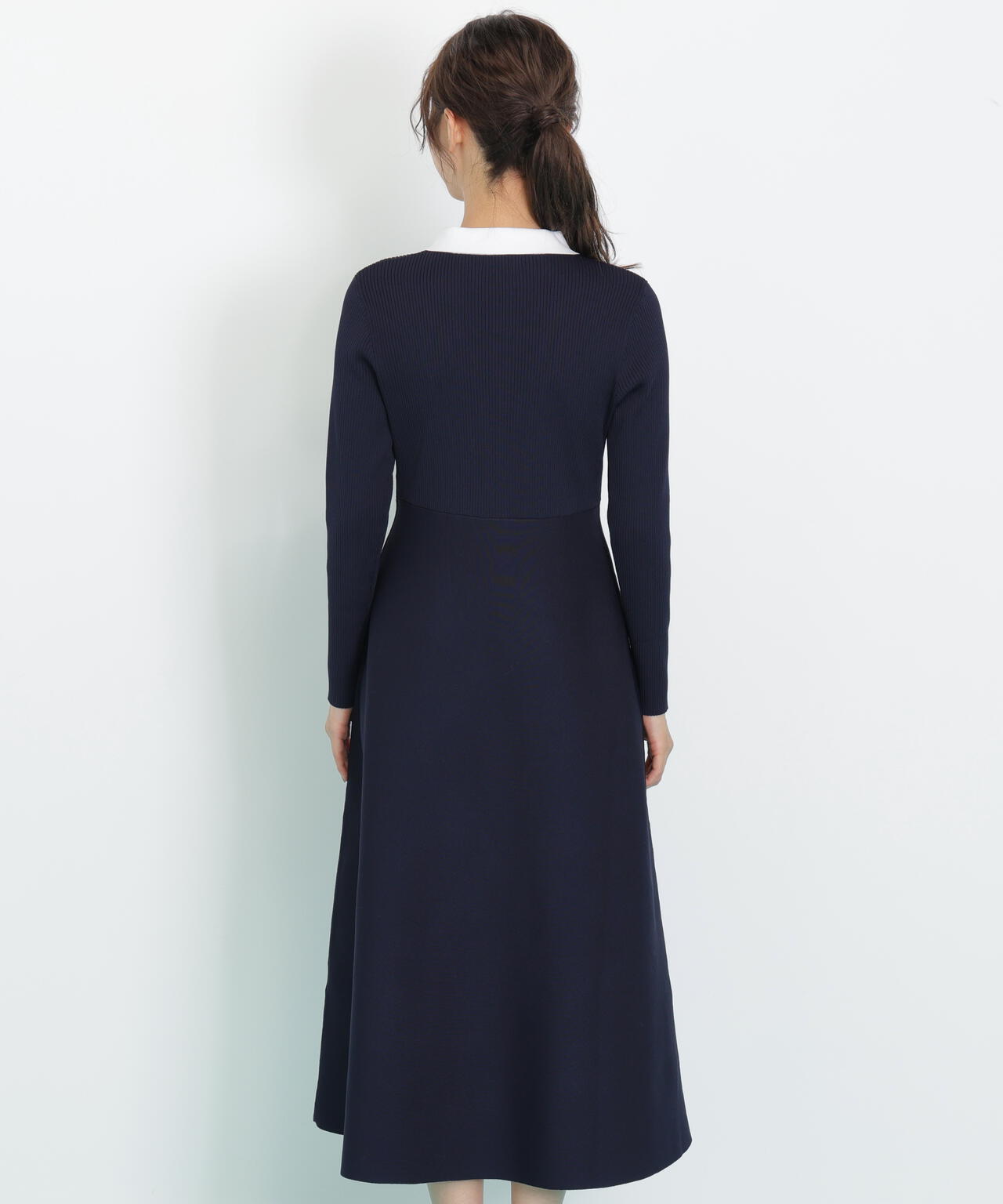 長袖ポロネックニットワンピース