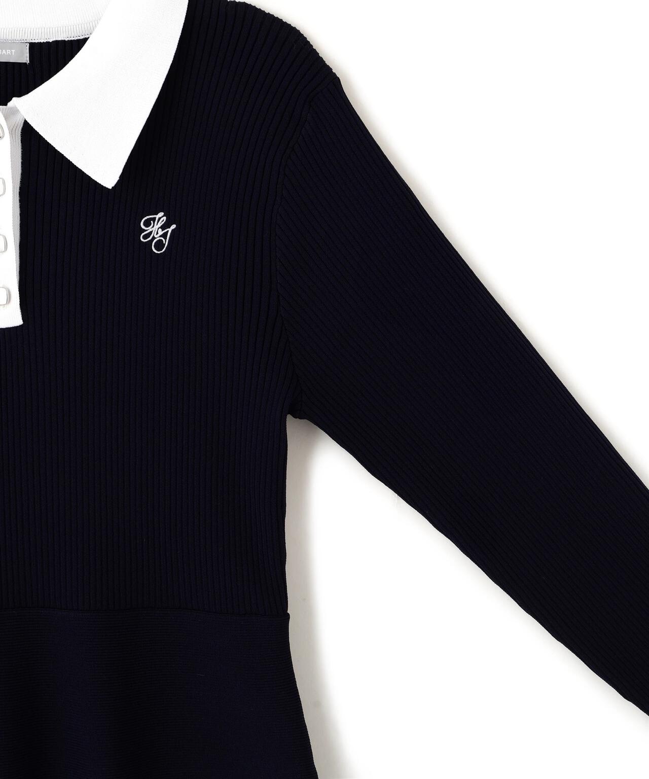 長袖ポロネックニットワンピース