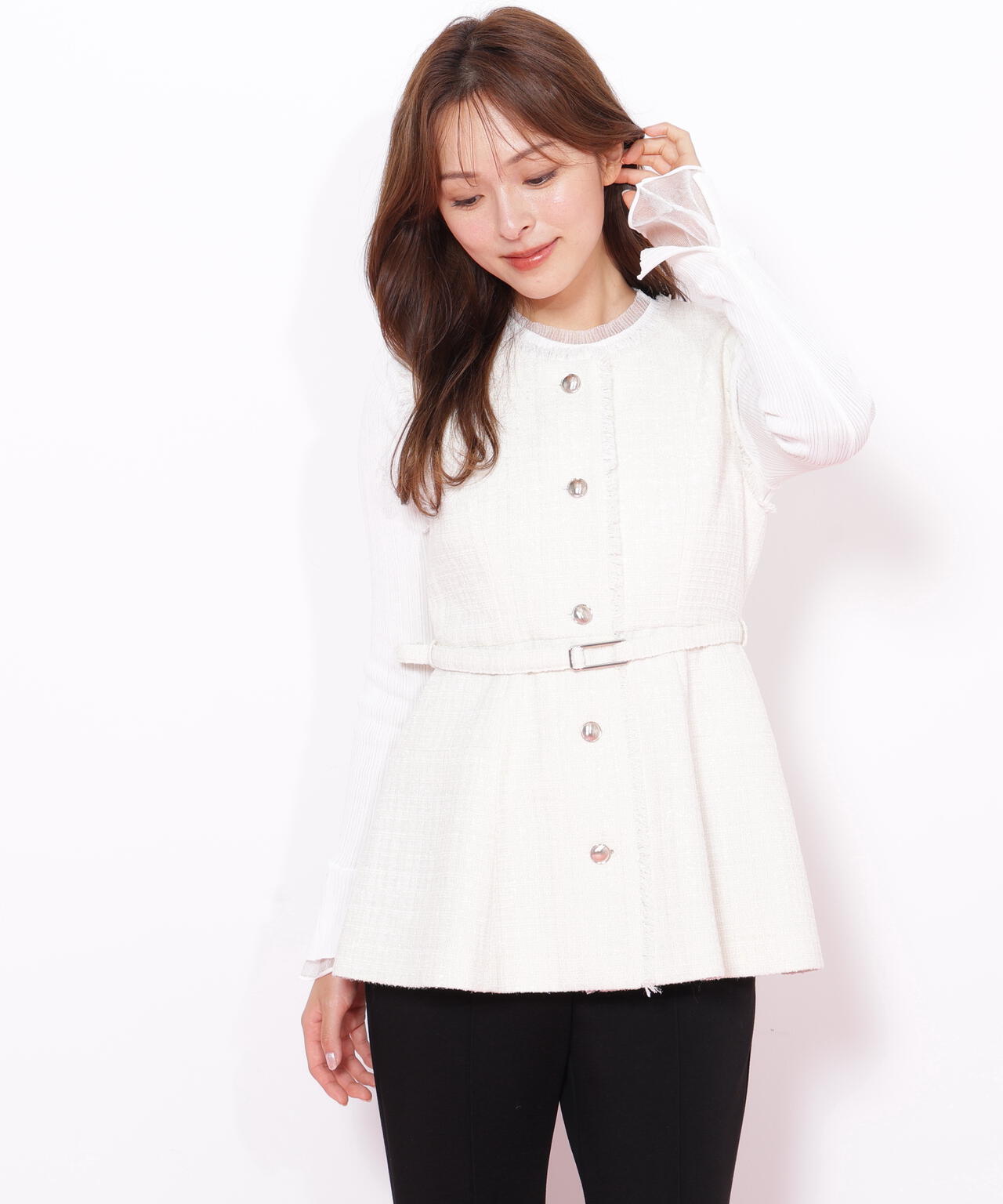 ツイードペプラムジレ