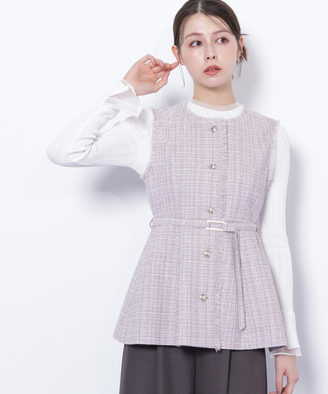 ツイードペプラムジレ