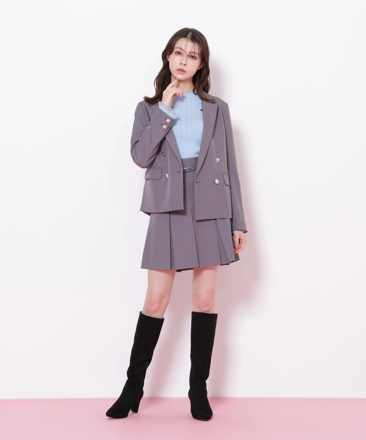 ＜セットアップ対応＞ベーシックツイルダブル釦ジャケット