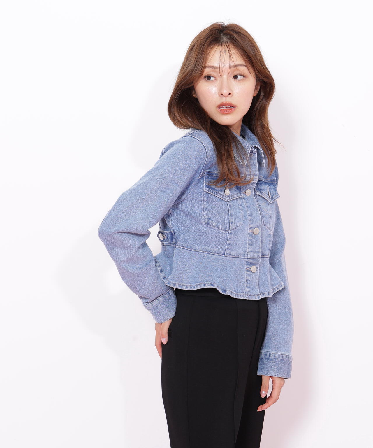 sheller/シェリエ デニムジャケット ペプラム prose verse デニムジャケット gジャン オーバーサイズギャザー