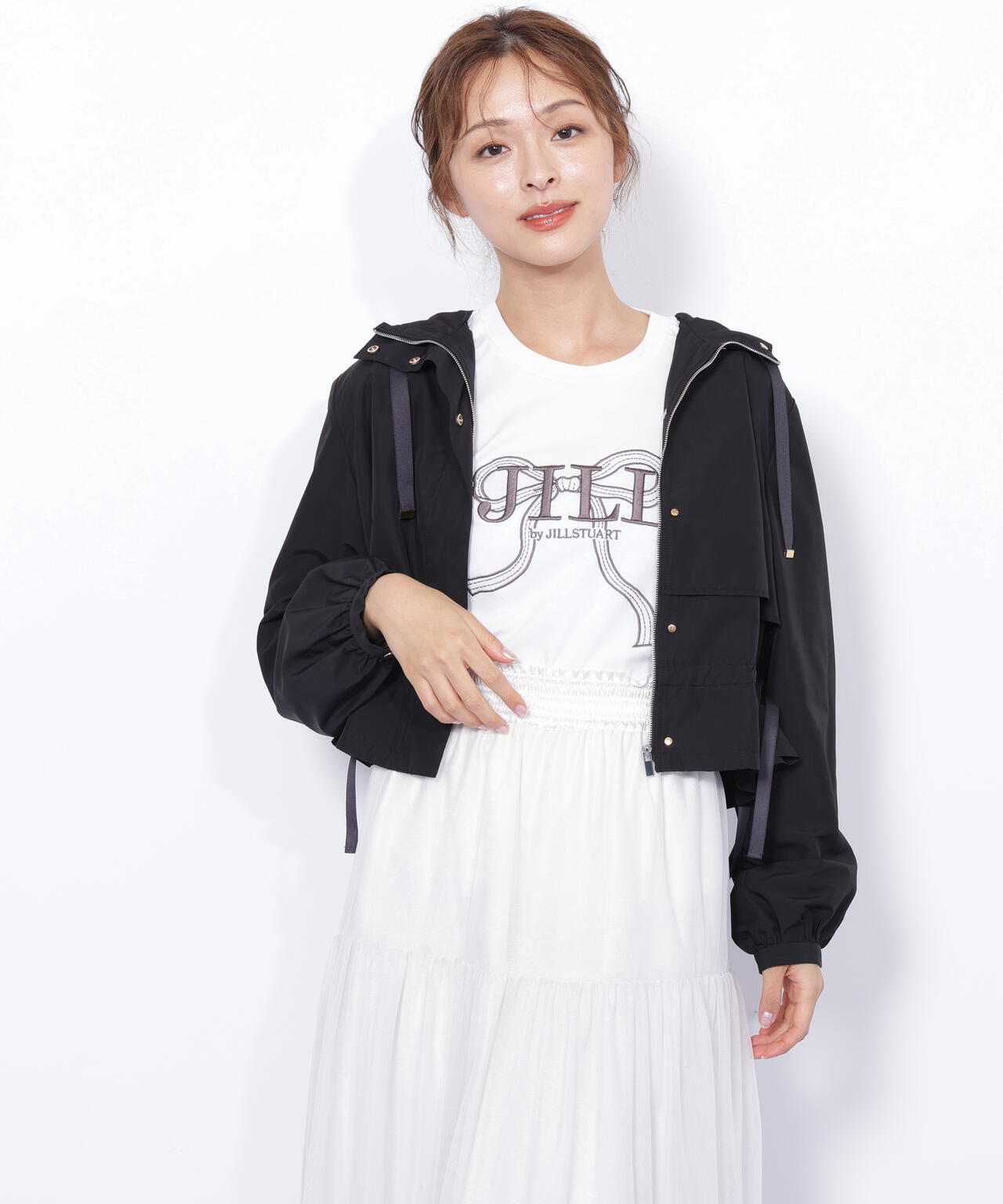 配色リボンペプラムジャケット