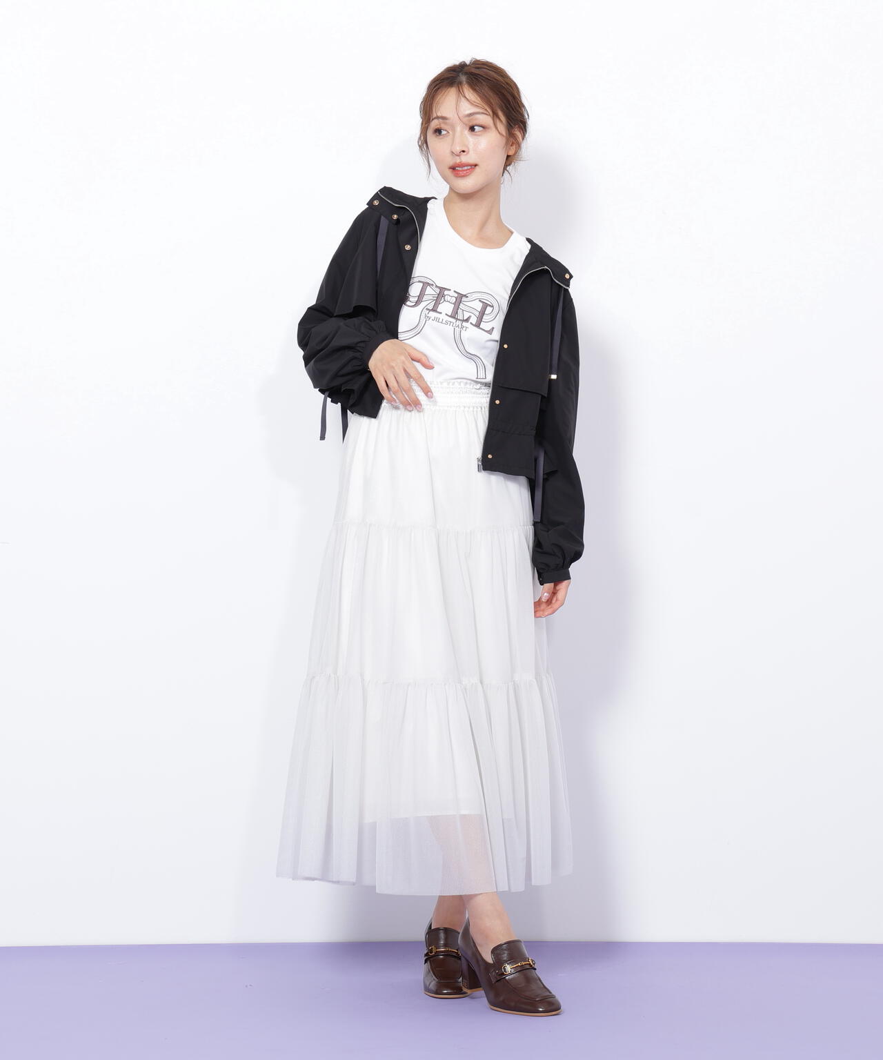 配色リボンペプラムジャケット