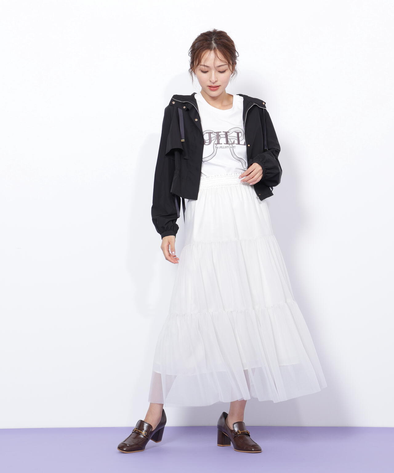 配色リボンペプラムジャケット