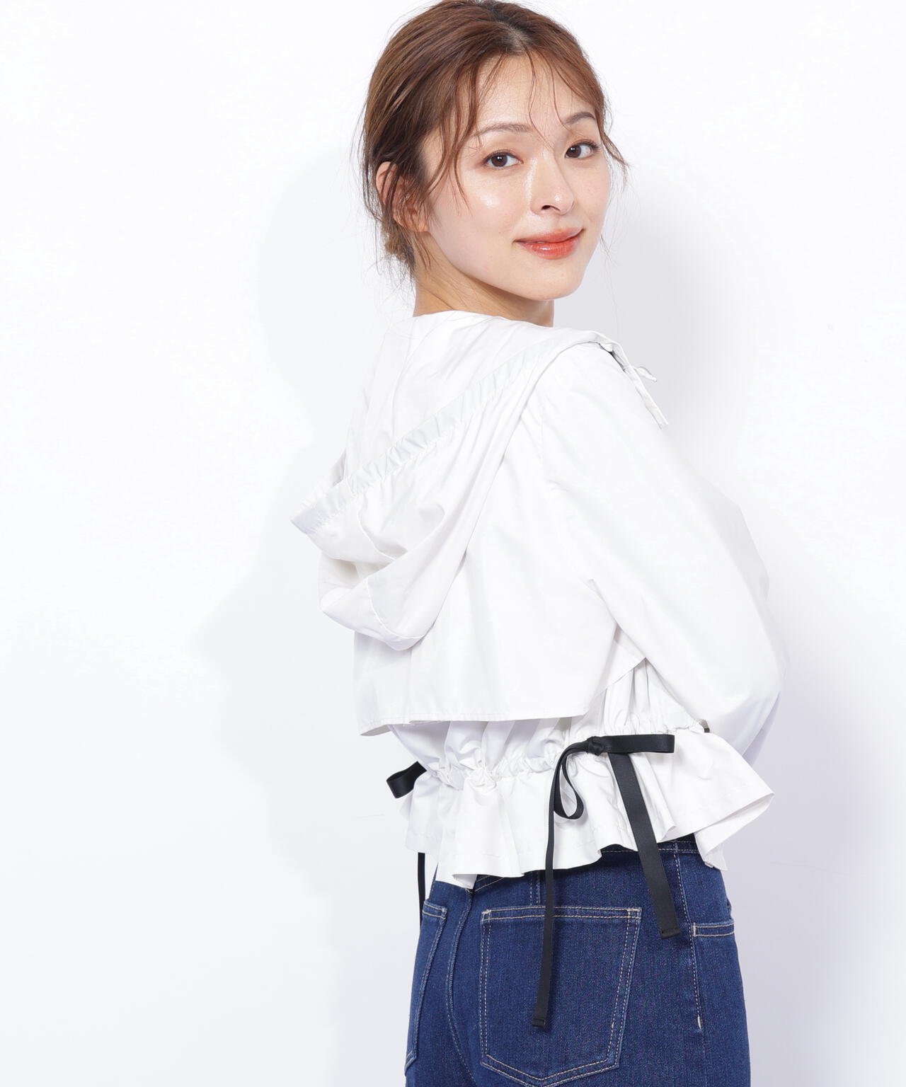 配色リボンペプラムジャケット