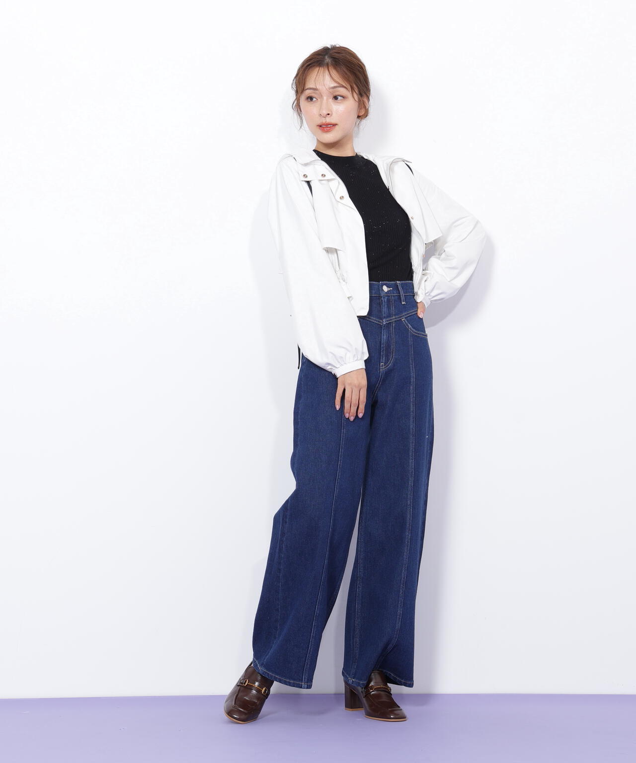 配色リボンペプラムジャケット