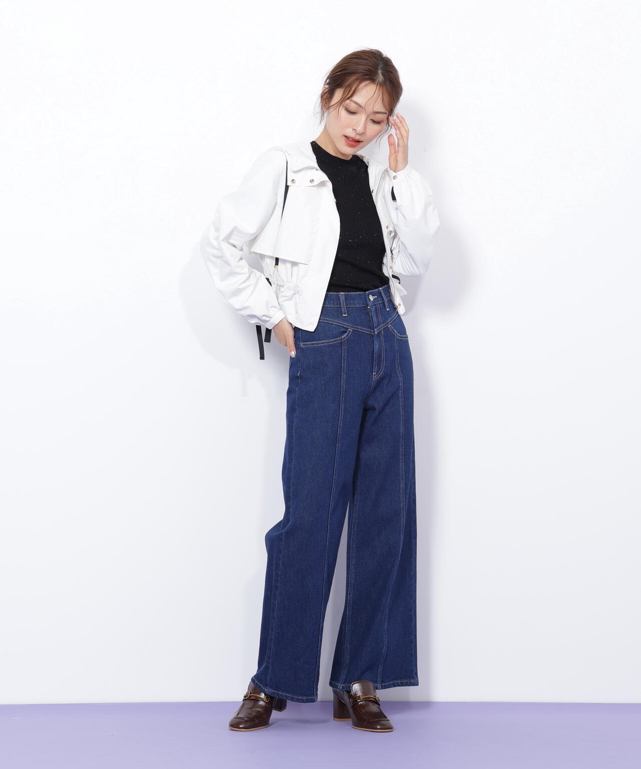 配色リボンペプラムジャケット