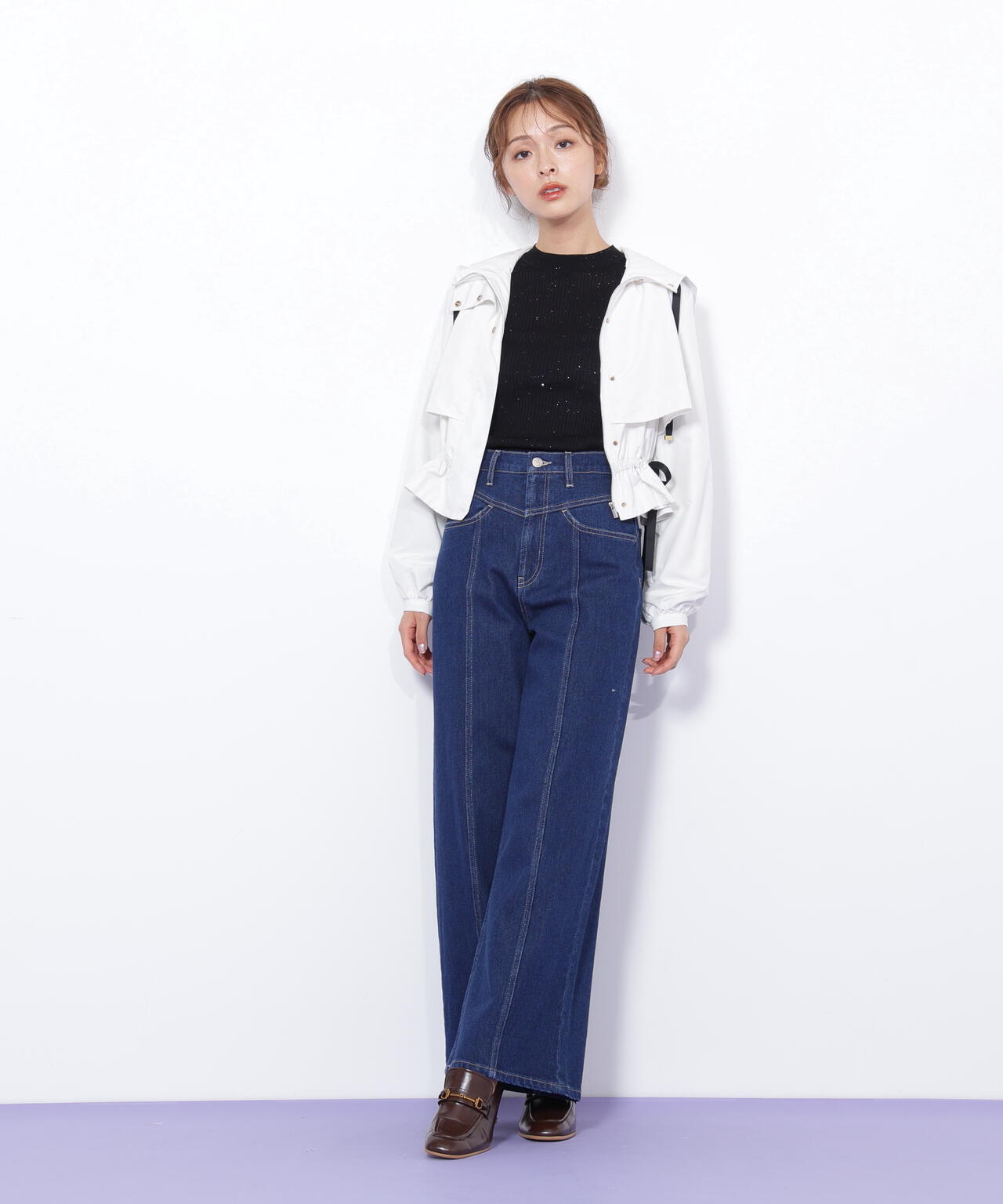 配色リボンペプラムジャケット