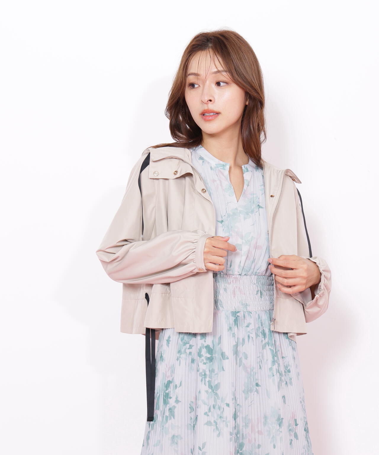 配色リボンペプラムジャケット