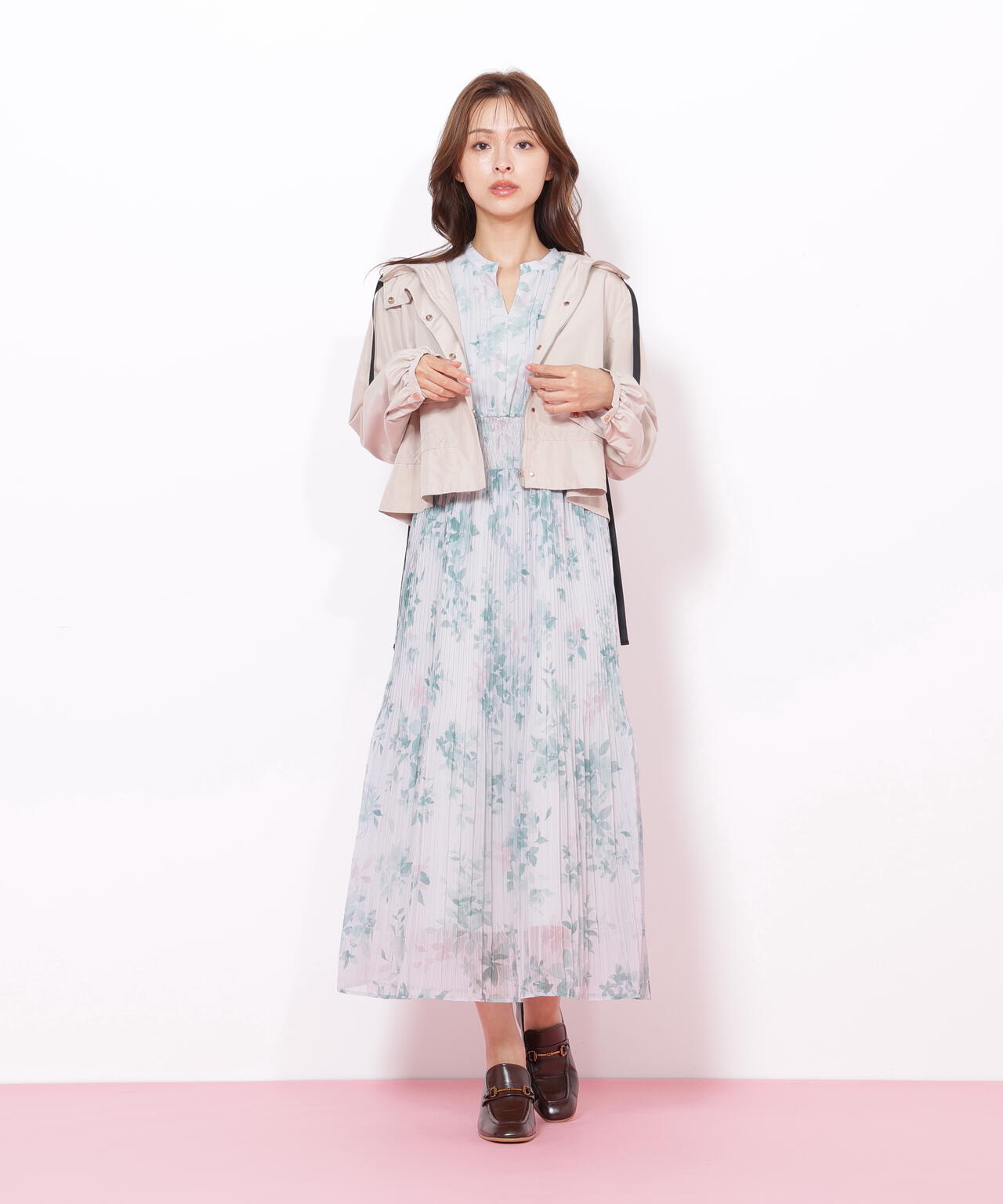 配色リボンペプラムジャケット