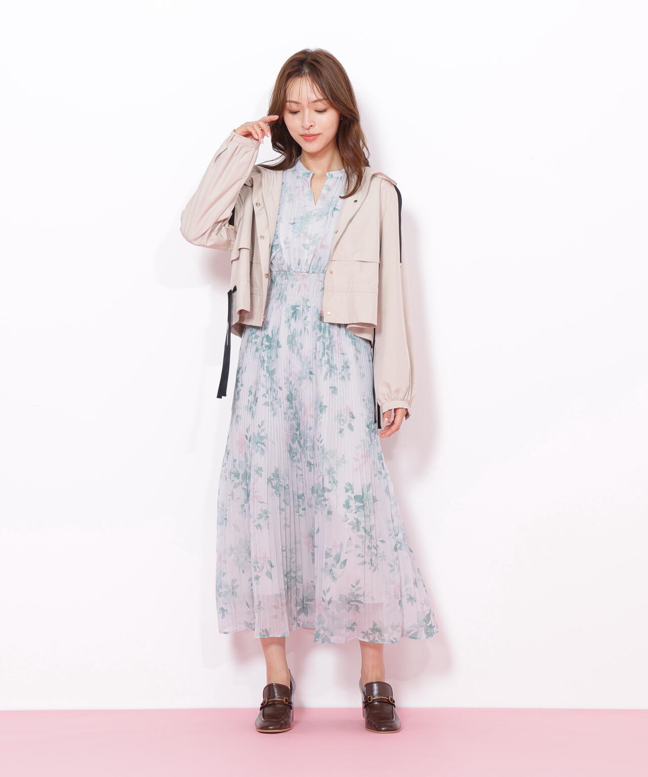 配色リボンペプラムジャケット